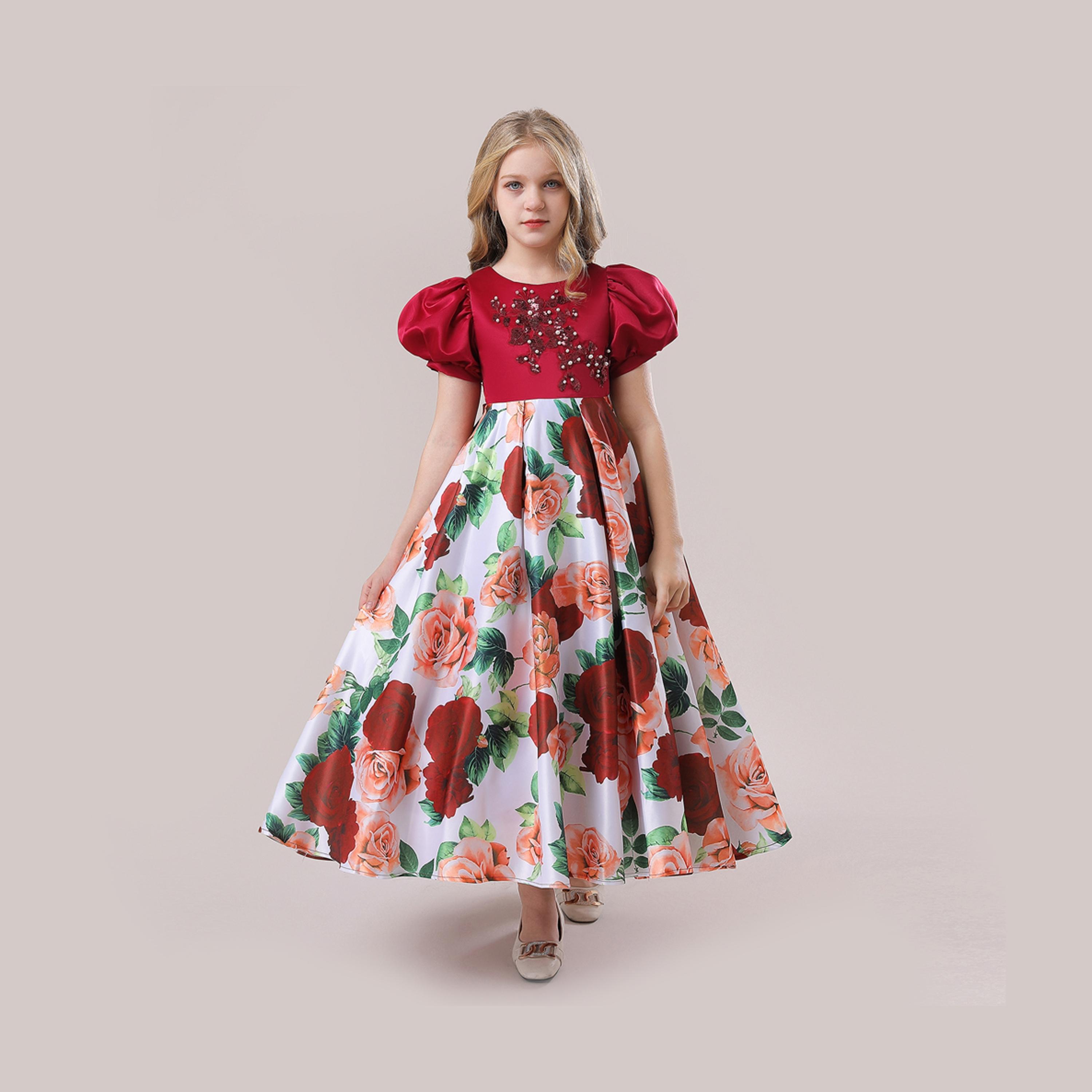 فستان حفلات بأكمام قصيرة وطبعة زهور من بيبيكلو-girls-clothing-dressesandjumpsuits-image-1