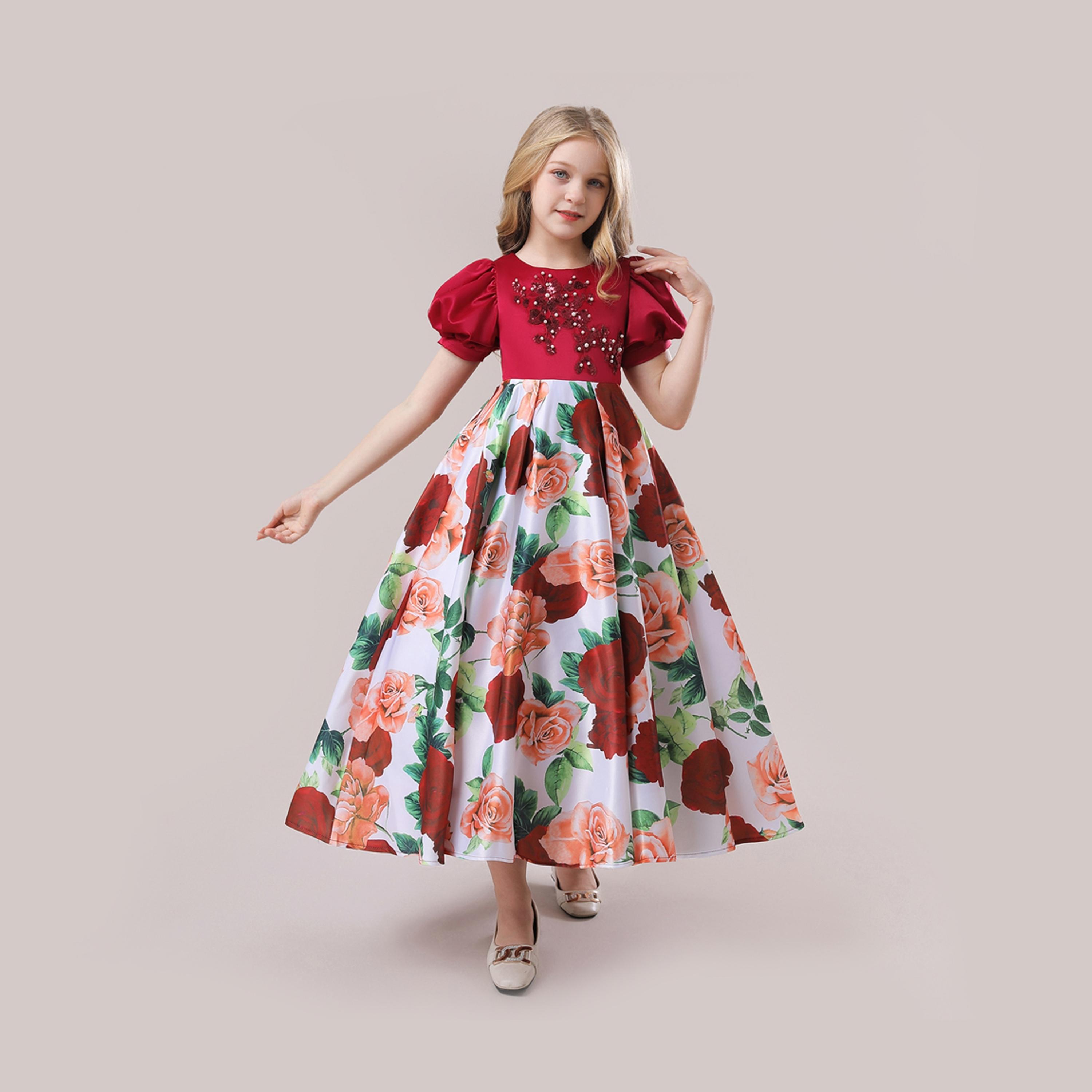 فستان حفلات بأكمام قصيرة وطبعة زهور من بيبيكلو-girls-clothing-dressesandjumpsuits-image-3