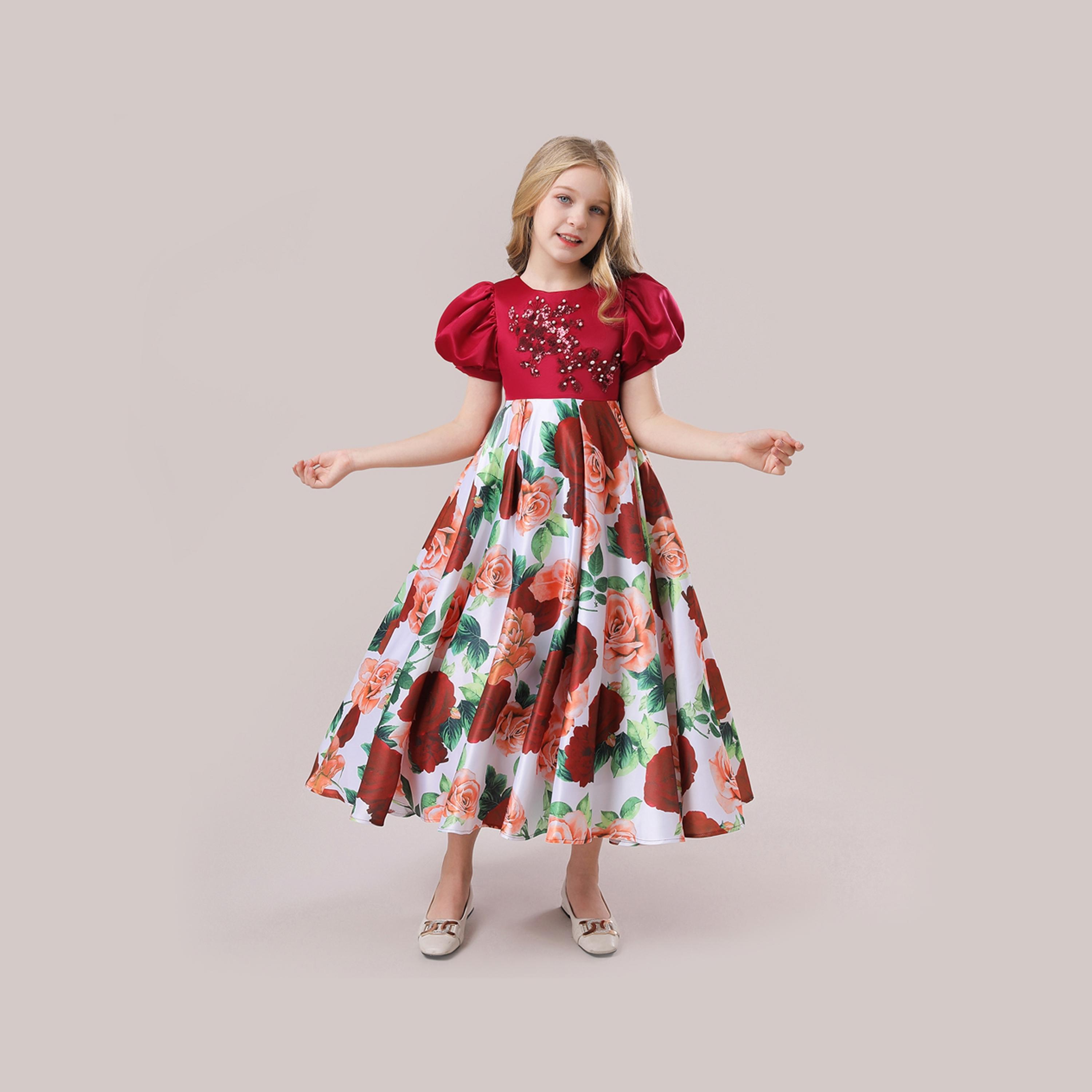 فستان حفلات بأكمام قصيرة وطبعة زهور من بيبيكلو-girls-clothing-dressesandjumpsuits-image-4