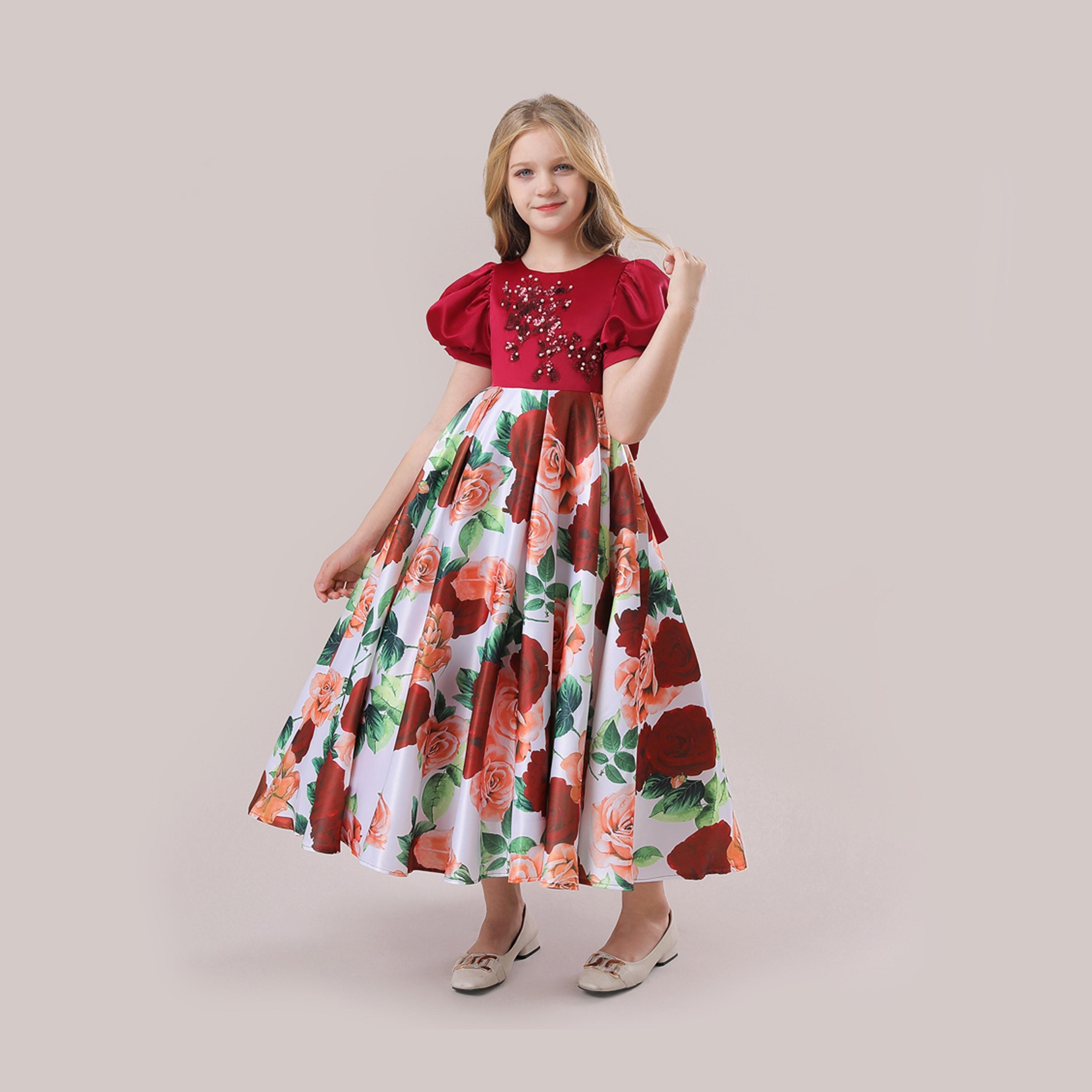 فستان حفلات بأكمام قصيرة وطبعة زهور من بيبيكلو-girls-clothing-dressesandjumpsuits-image-5