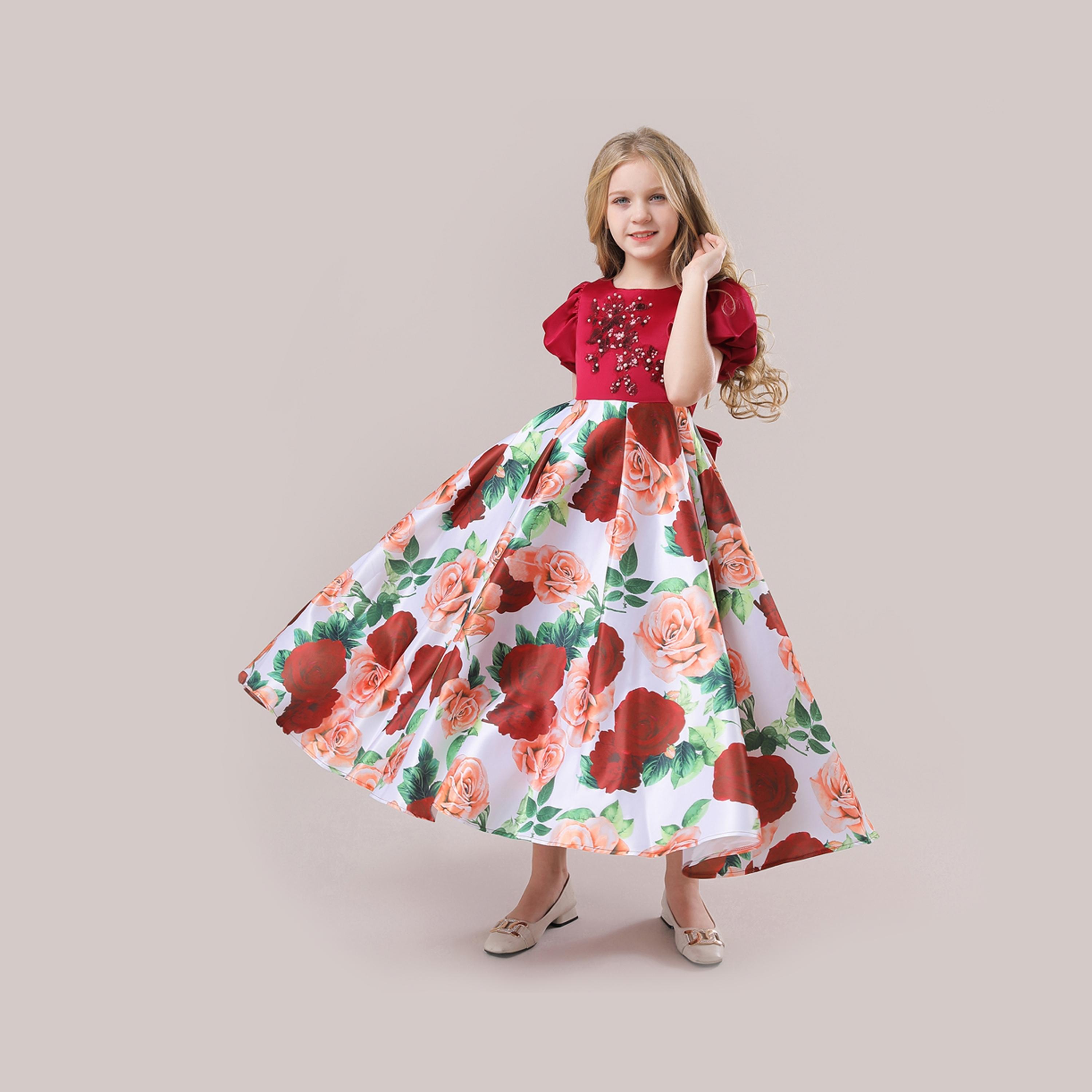 فستان حفلات بأكمام قصيرة وطبعة زهور من بيبيكلو-girls-clothing-dressesandjumpsuits-image-7