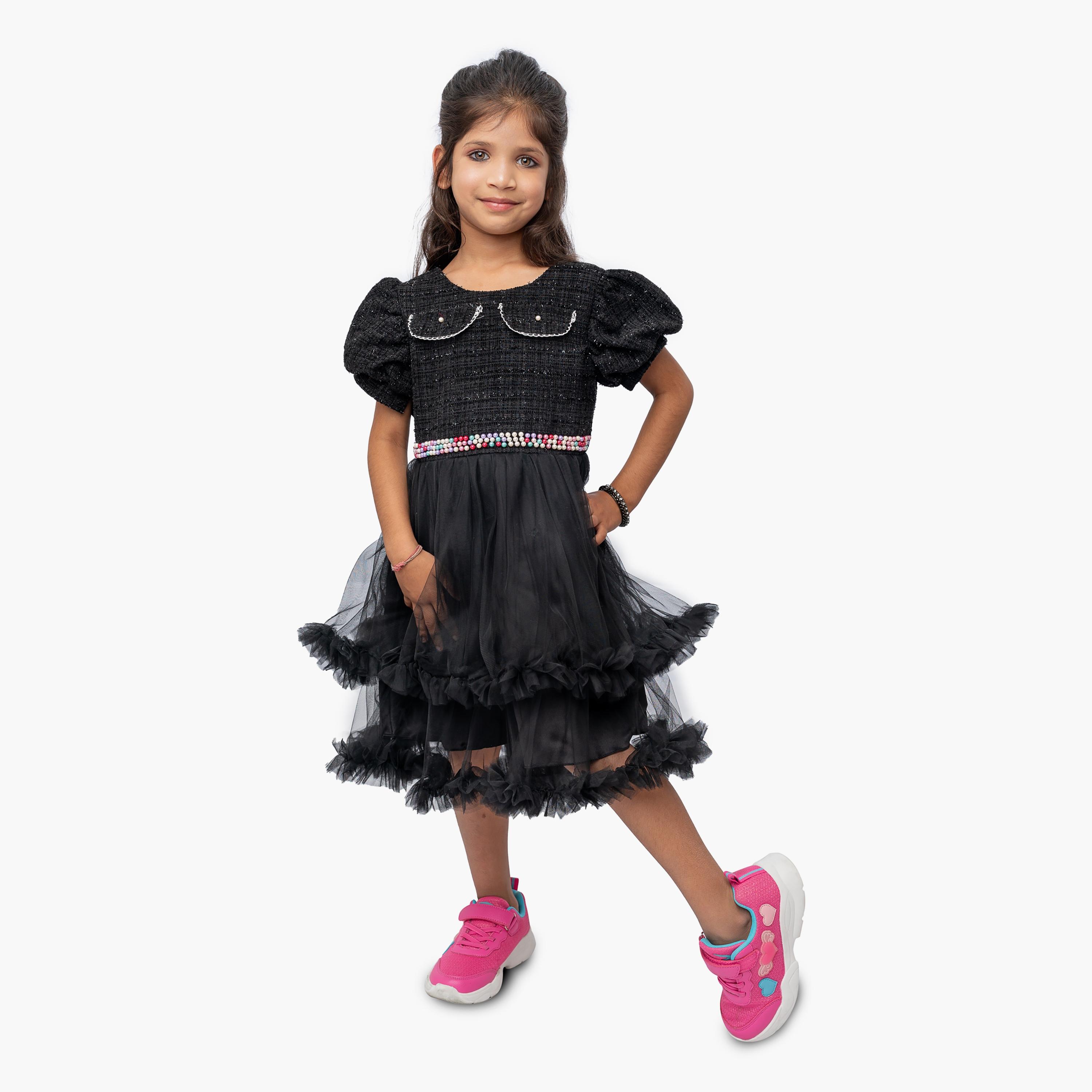 Babyqlo Embellished Short Sleeves Party Dress with Pearl Belt-girls-clothing-dressesandjumpsuits-image-1