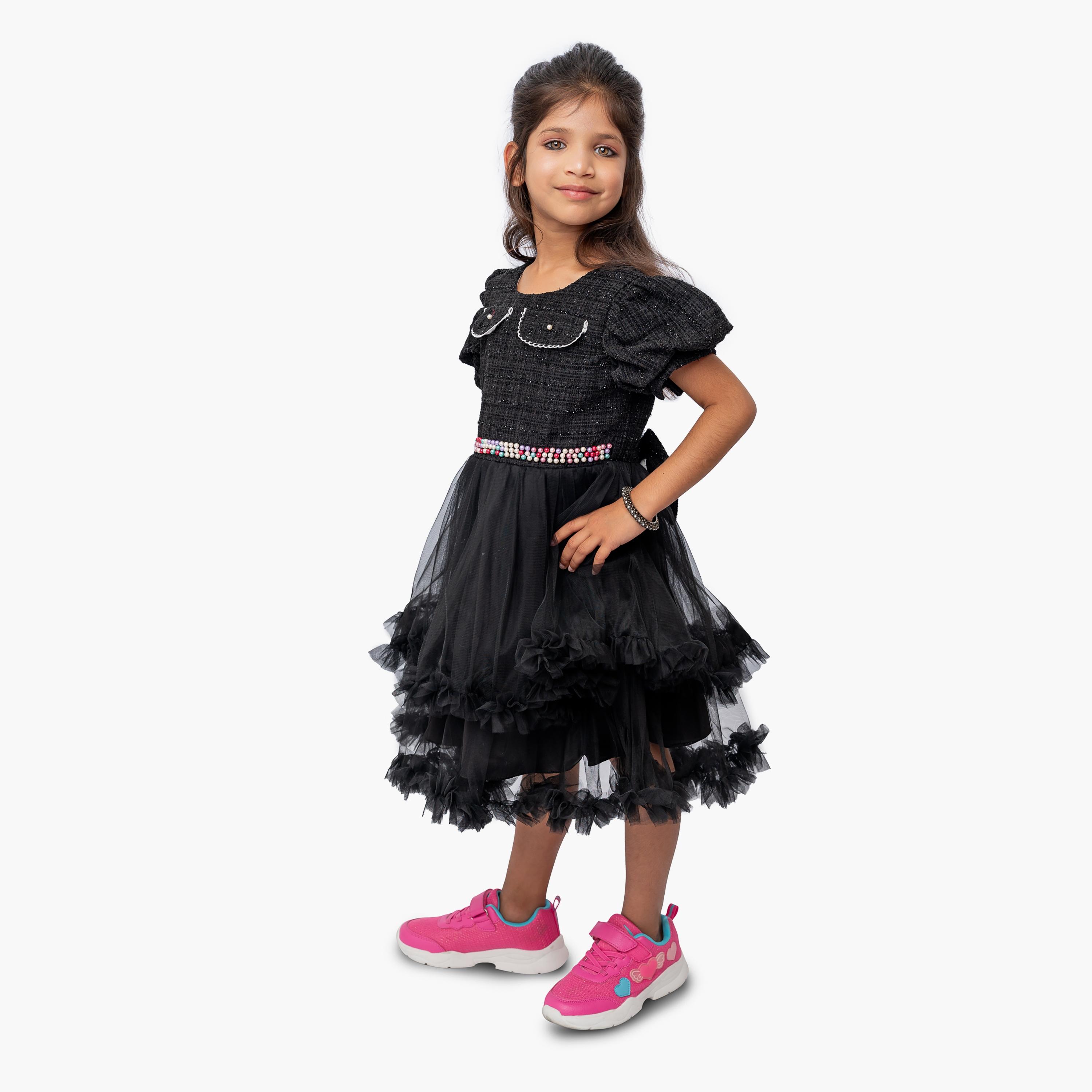 Babyqlo Embellished Short Sleeves Party Dress with Pearl Belt-girls-clothing-dressesandjumpsuits-image-2