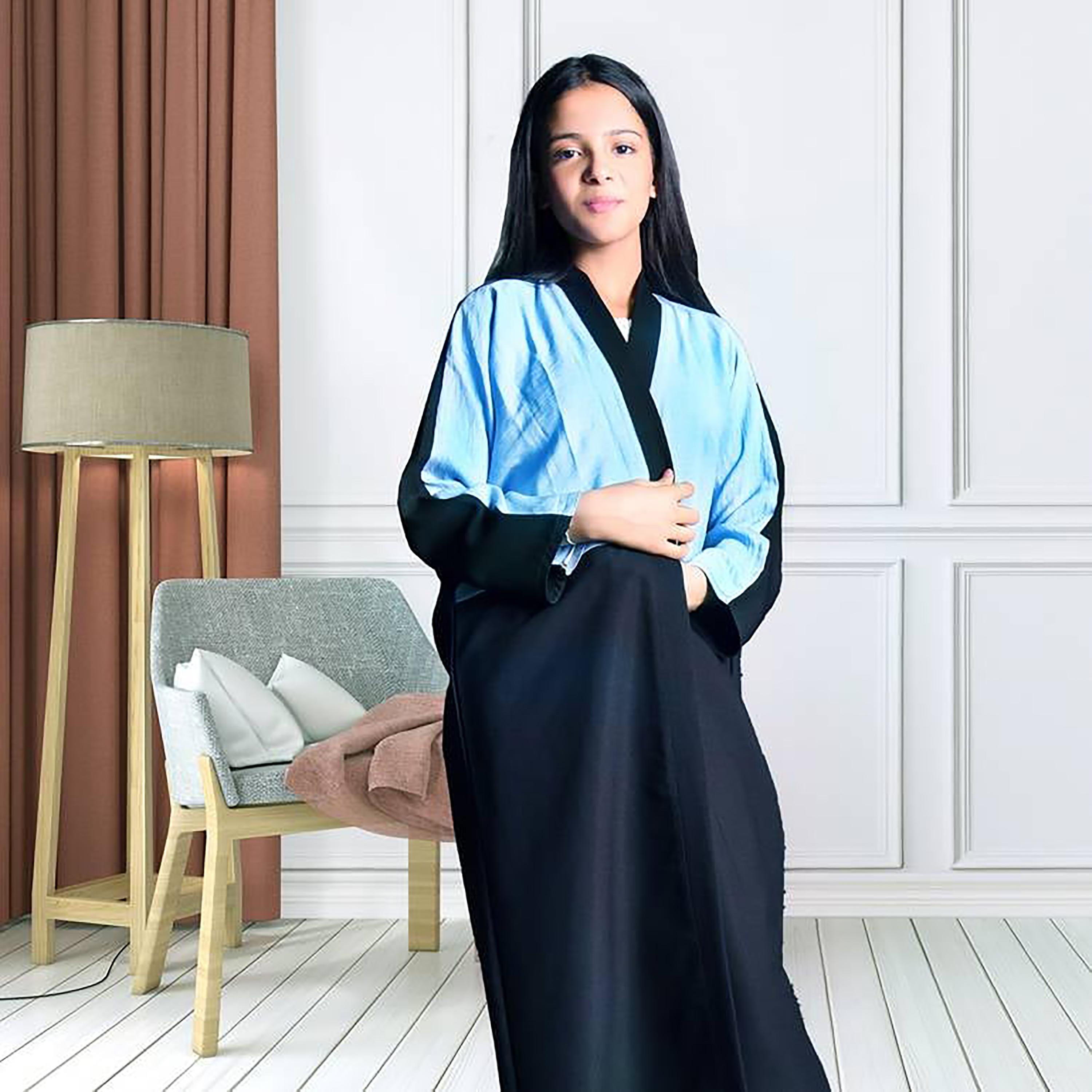 Hawraa Crepe Colour Blocked Wrap Abaya with Hijab-girls-arabicclothing-prayer-image-1