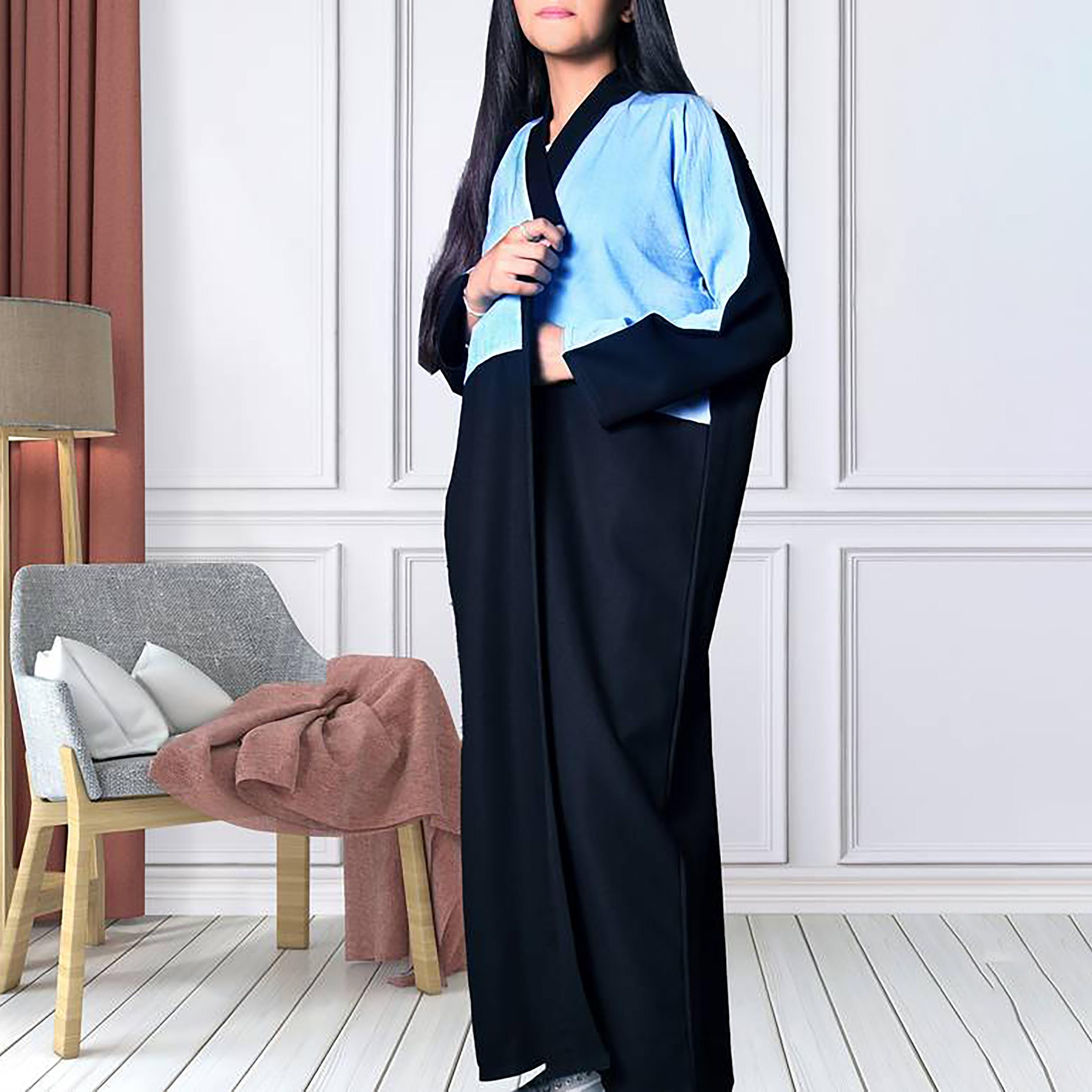 Hawraa Crepe Colour Blocked Wrap Abaya with Hijab-girls-arabicclothing-prayer-image-4