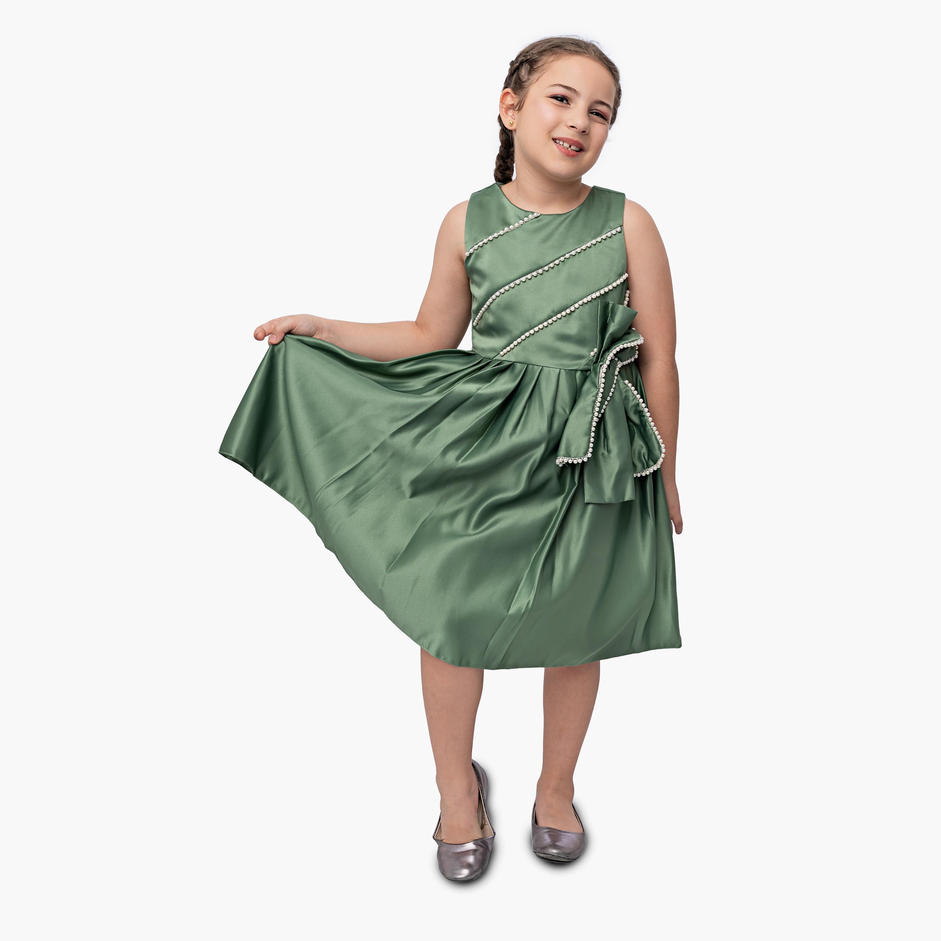 Babyqlo Pearl & Pleated Sleeveless Dress-girls-clothing-dressesandjumpsuits-image-1
