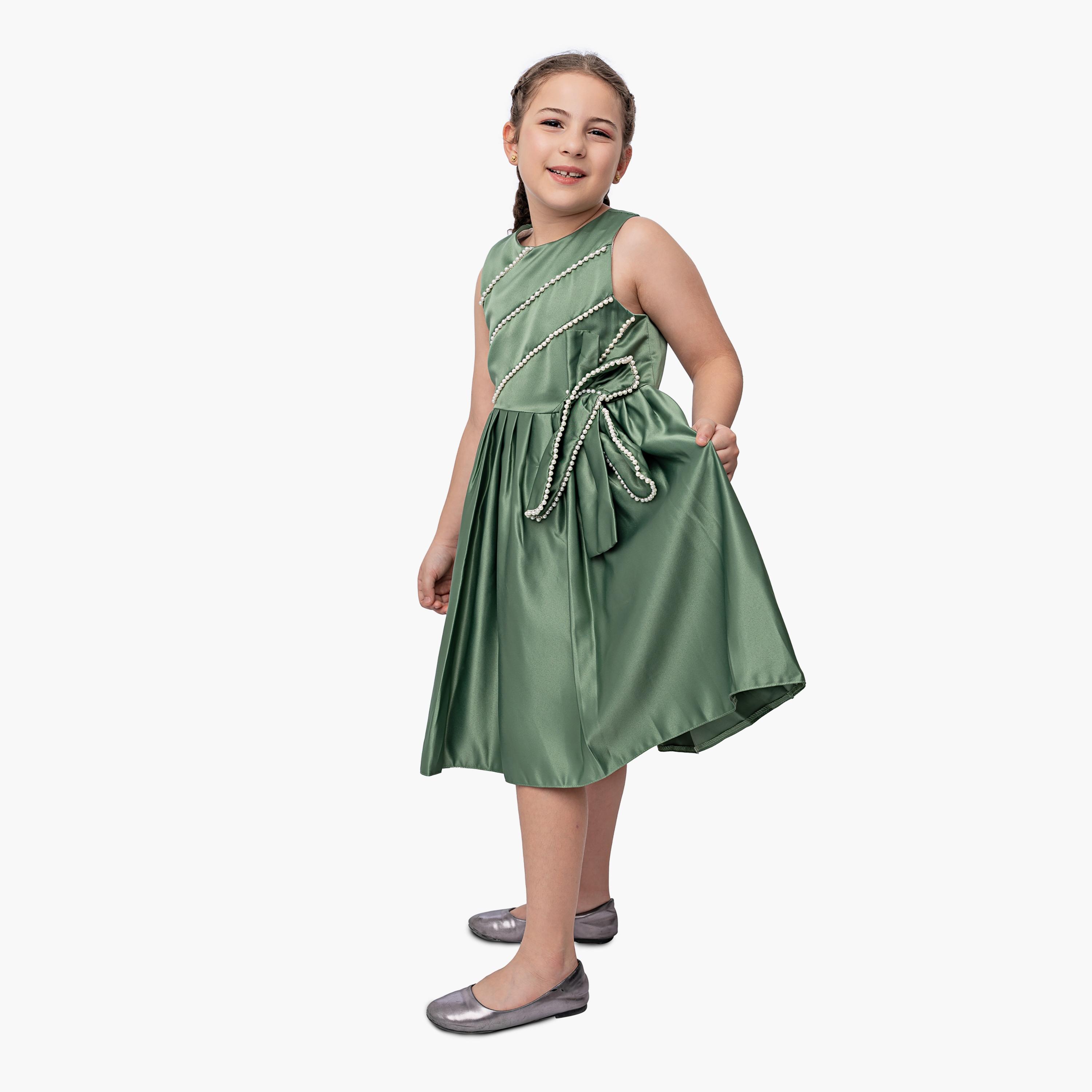 Babyqlo Pearl & Pleated Sleeveless Dress-girls-clothing-dressesandjumpsuits-image-2