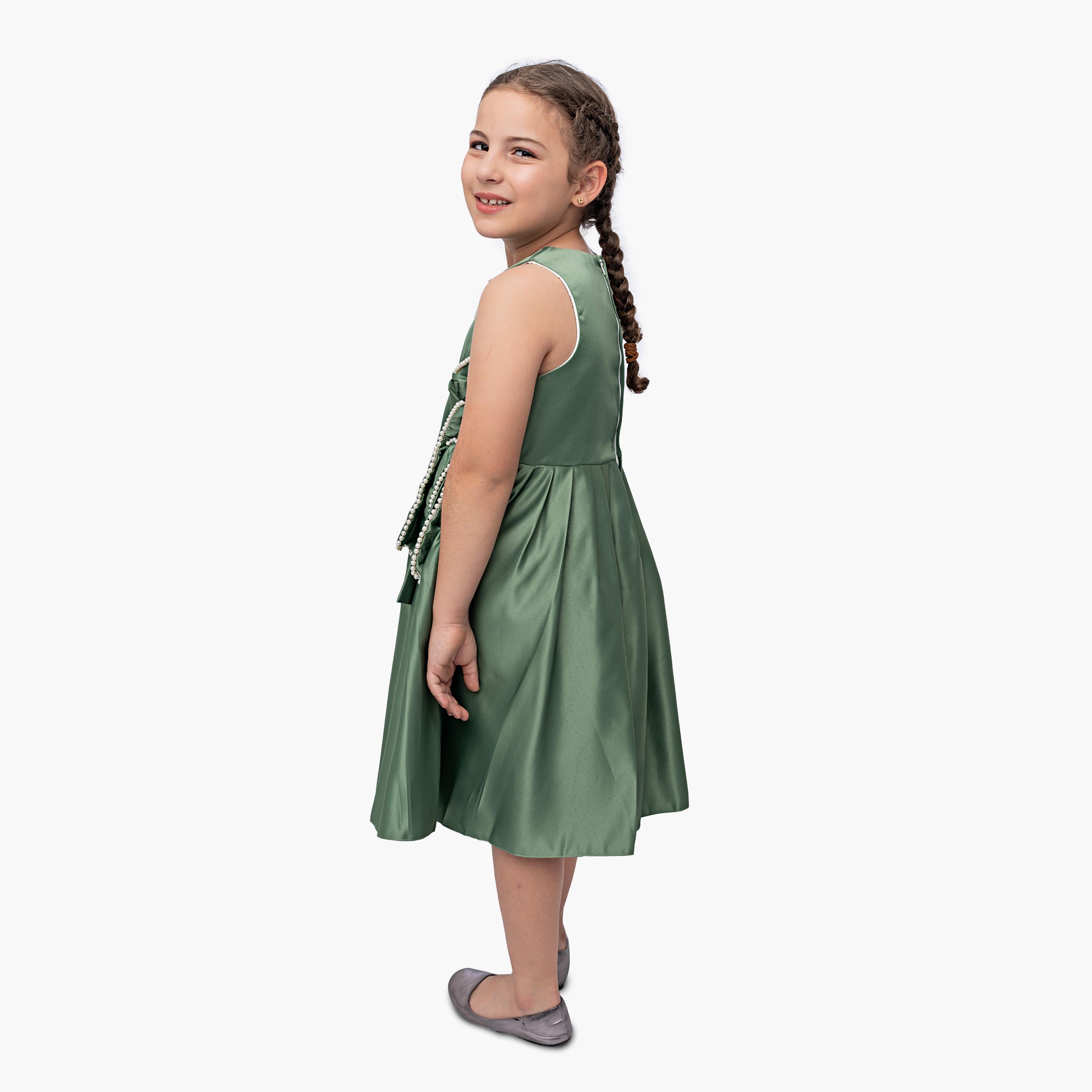 Babyqlo Pearl & Pleated Sleeveless Dress-girls-clothing-dressesandjumpsuits-image-3