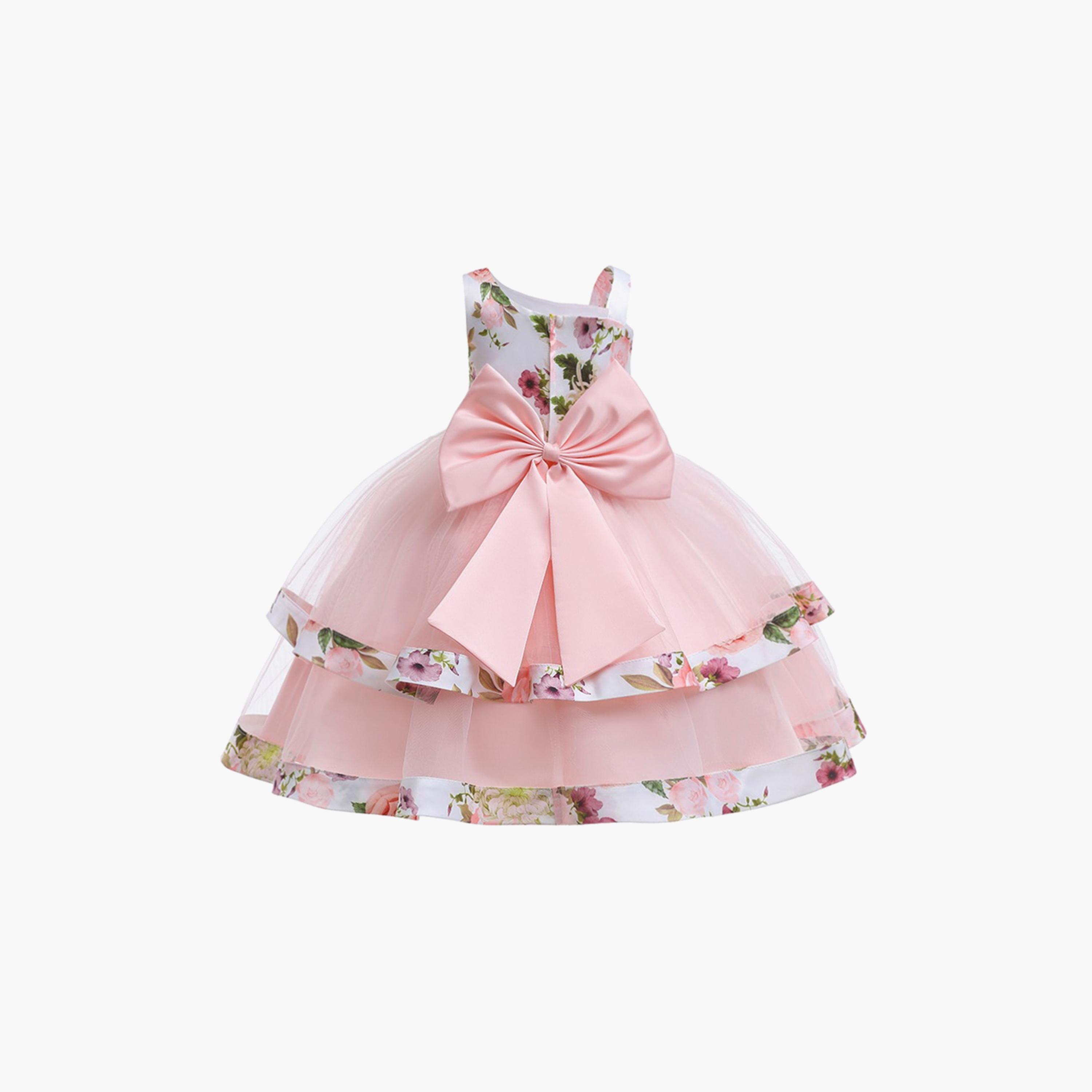 Babyqlo Floral One Shoulder Pleated Dress with Sequins & Bow-girls-clothing-dressesandjumpsuits-image-2