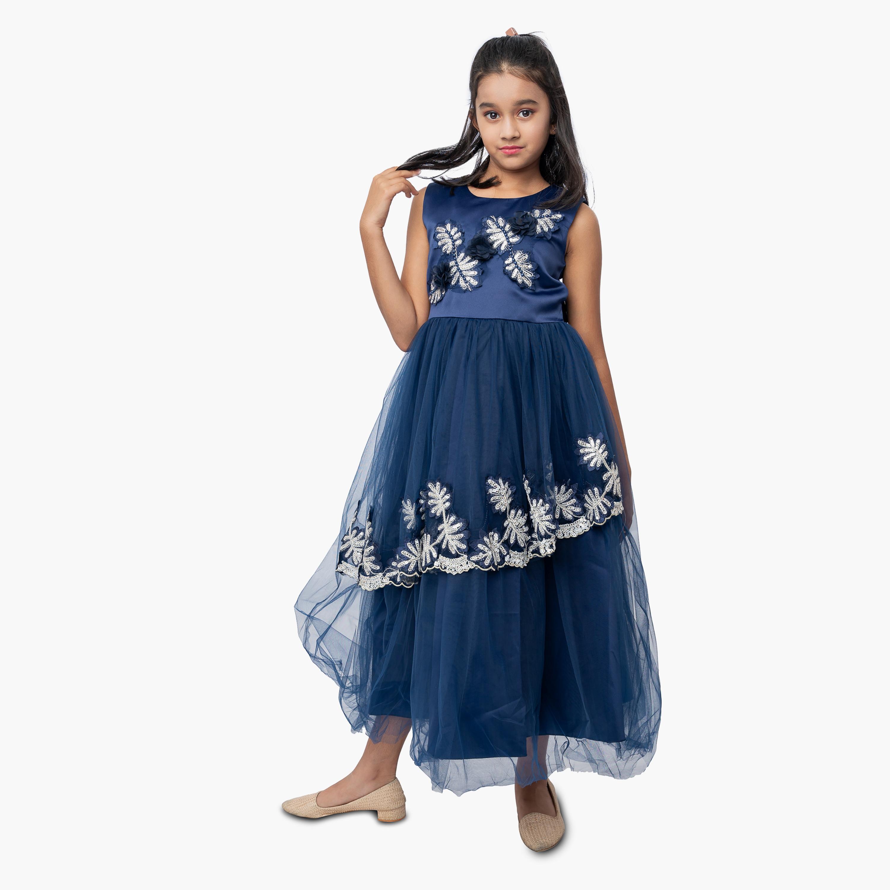 Babyqlo Embellished & Pleated Sleeveless Gown-girls-clothing-dressesandjumpsuits-image-1
