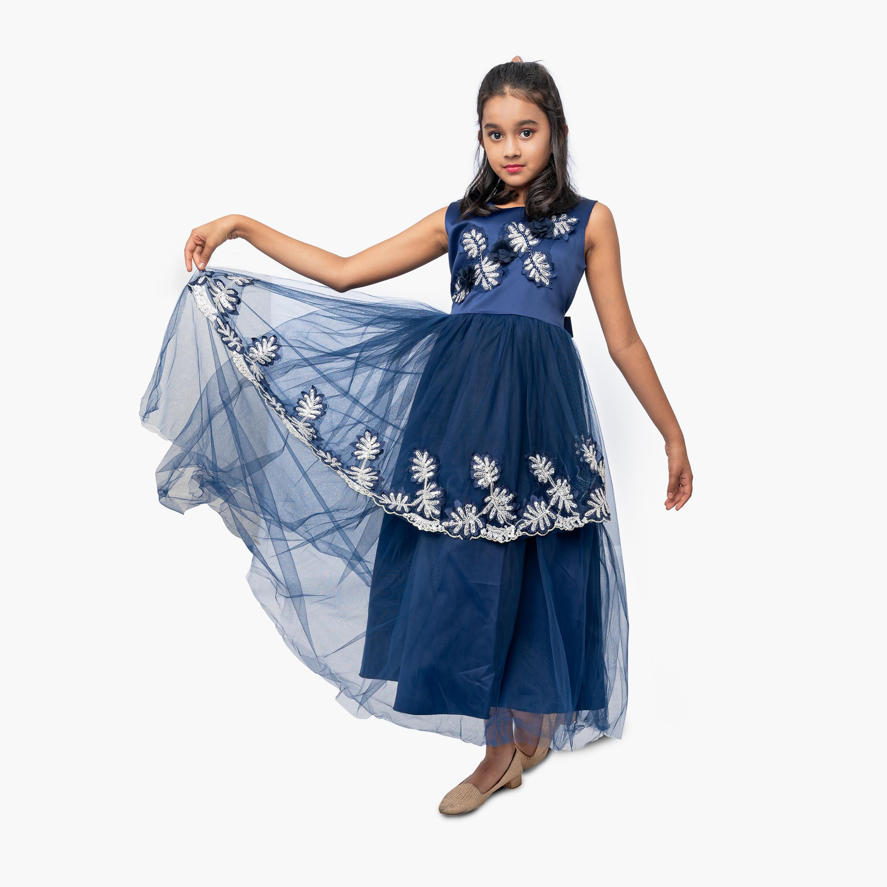 Babyqlo Embellished & Pleated Sleeveless Gown-girls-clothing-dressesandjumpsuits-image-2