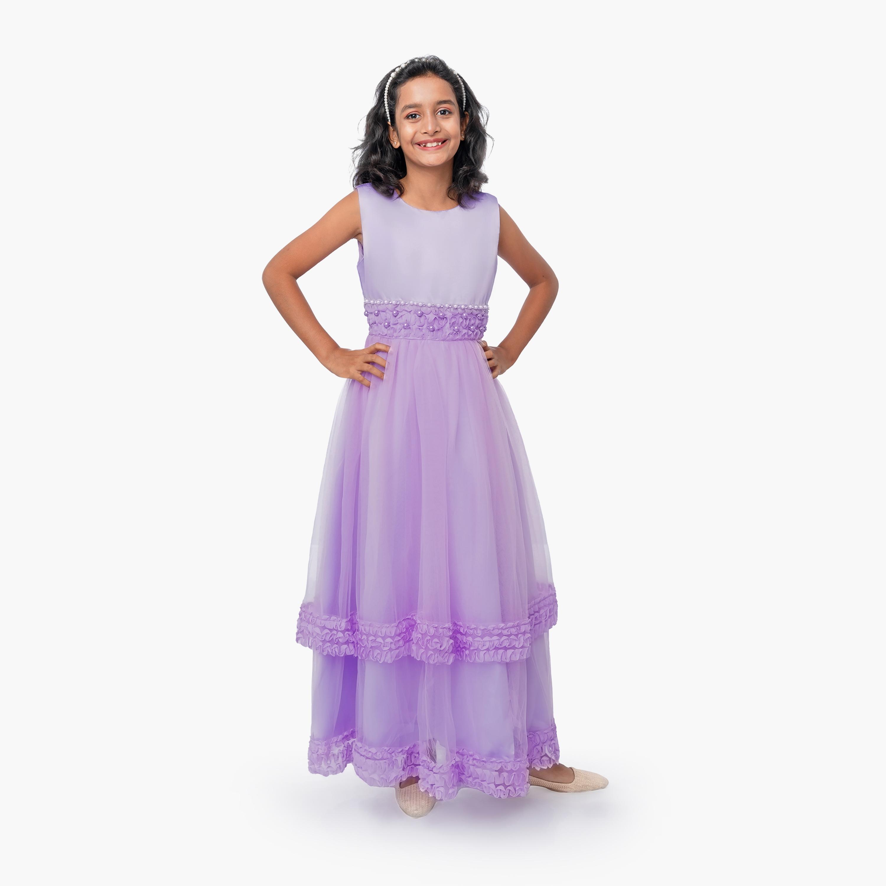 Babyqlo Pearl & Pleated Sleeveless Gown-girls-clothing-dressesandjumpsuits-image-1