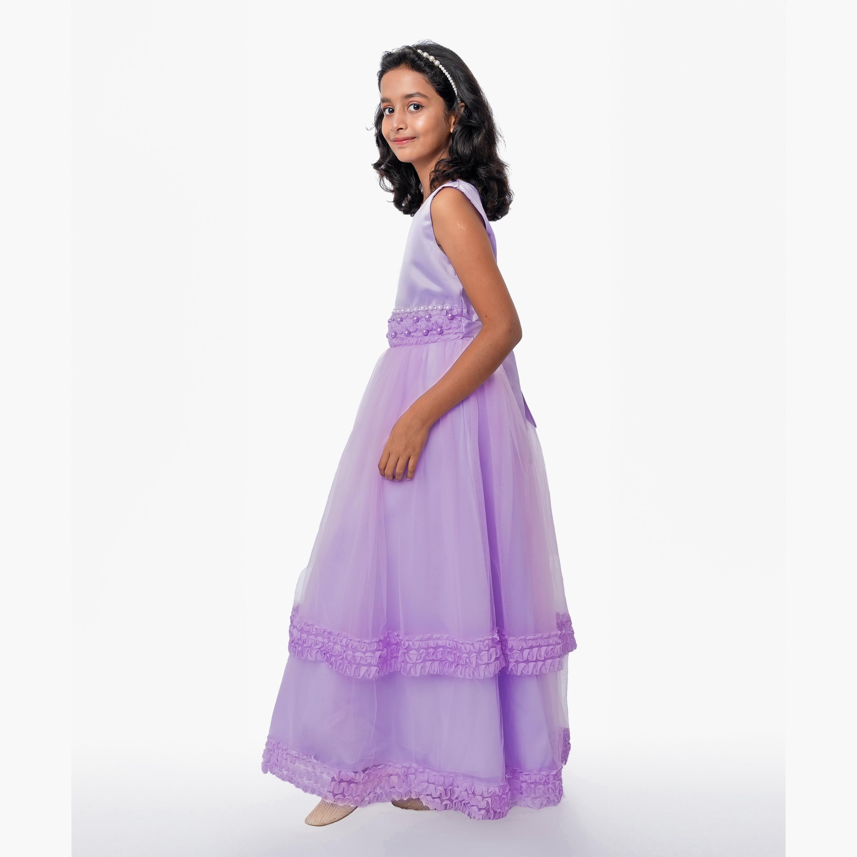 Babyqlo Pearl & Pleated Sleeveless Gown-girls-clothing-dressesandjumpsuits-image-2