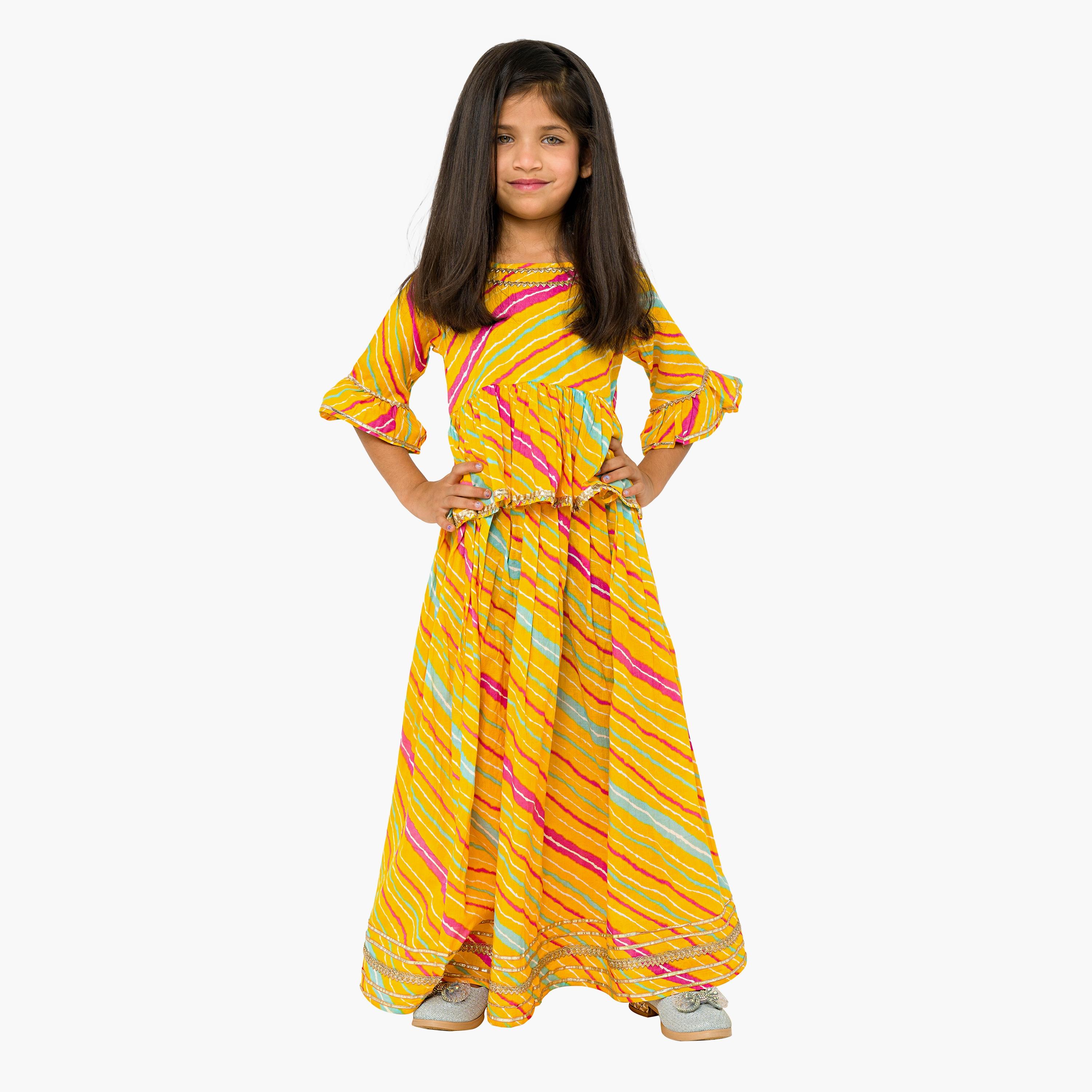 Babyqlo 2-Piece Striped Three Quarter Sleeves Top with Skirt-baby-girls-clothing-setsandcoords-image-1