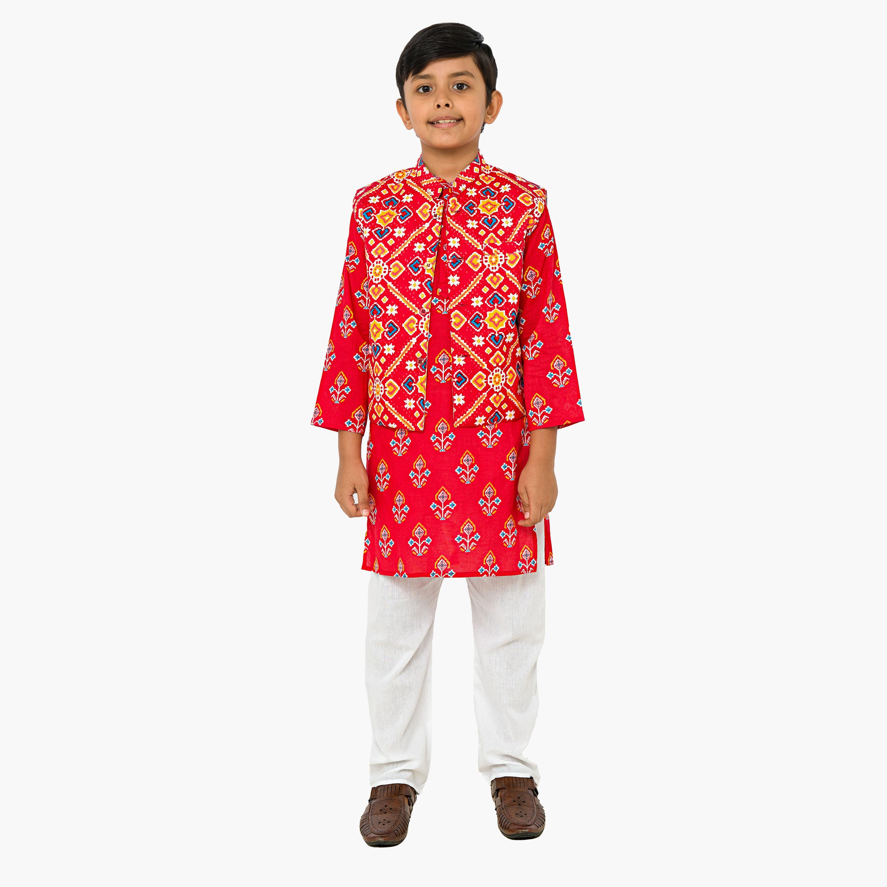 Babyqlo 3-Piece Printed Three Quarter Sleeves Kurta, Pyjama with Jacket-baby-boys-clothing-setsandcoords-image-1