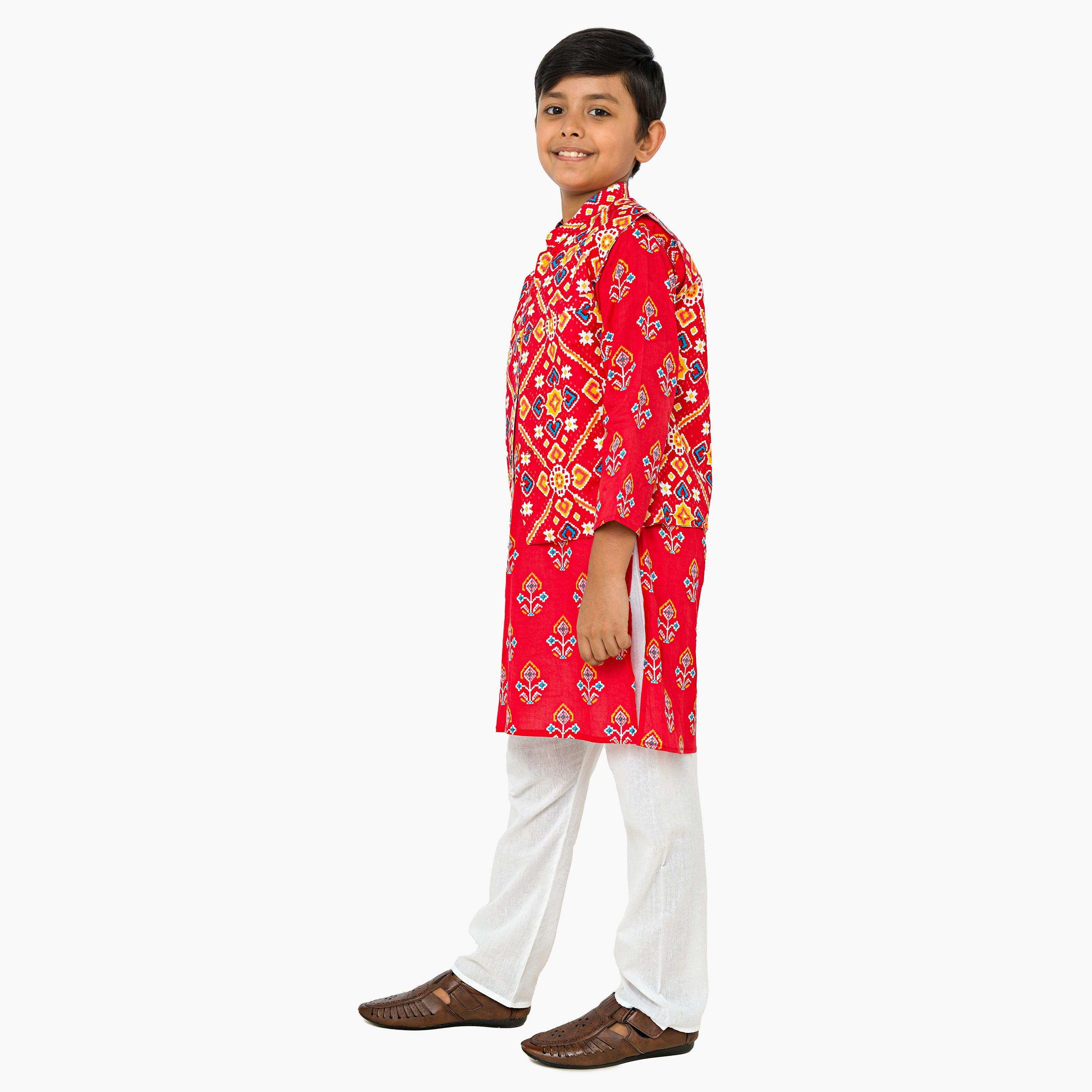 Babyqlo 3-Piece Printed Three Quarter Sleeves Kurta, Pyjama with Jacket-baby-boys-clothing-setsandcoords-image-2