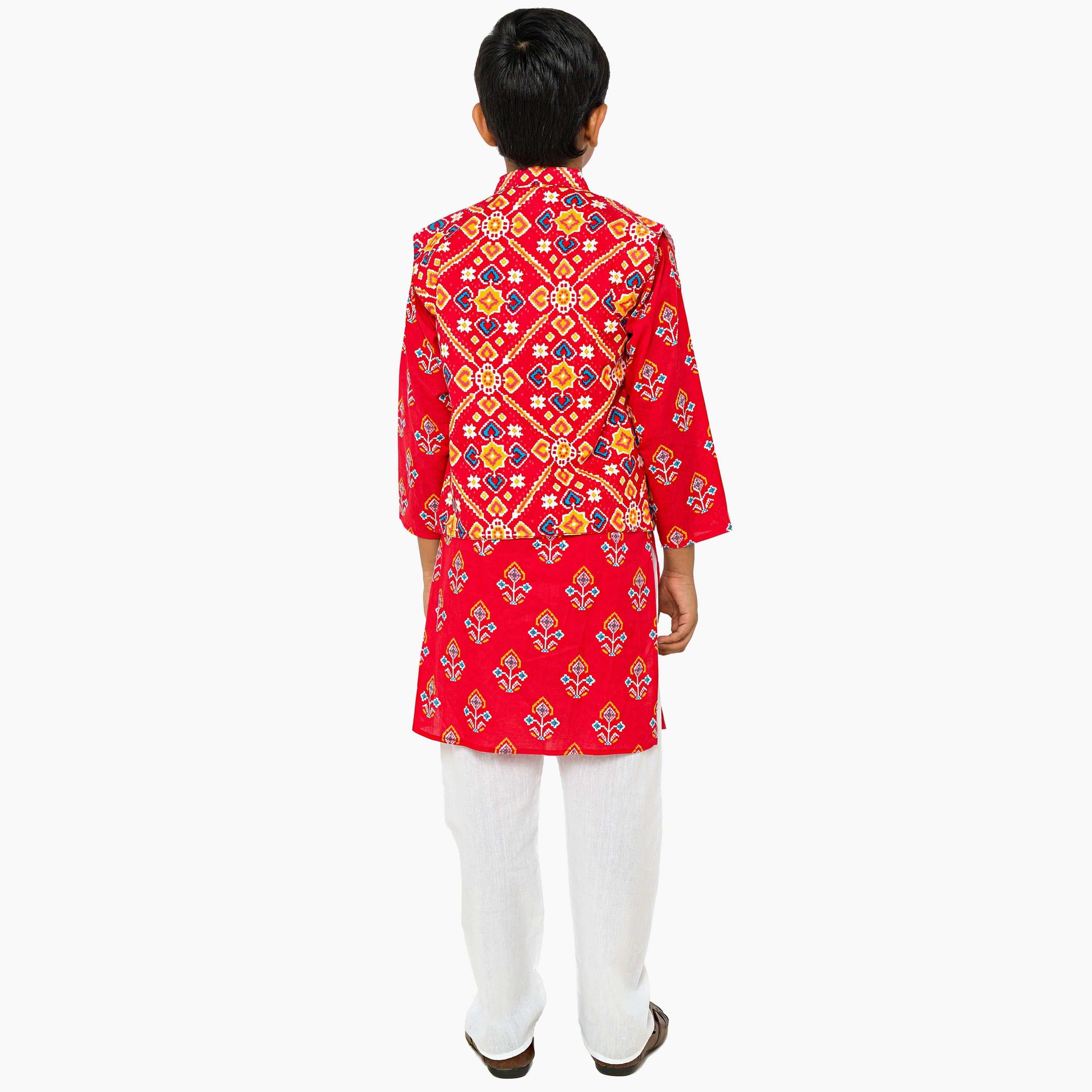 Babyqlo 3-Piece Printed Three Quarter Sleeves Kurta, Pyjama with Jacket-baby-boys-clothing-setsandcoords-image-3