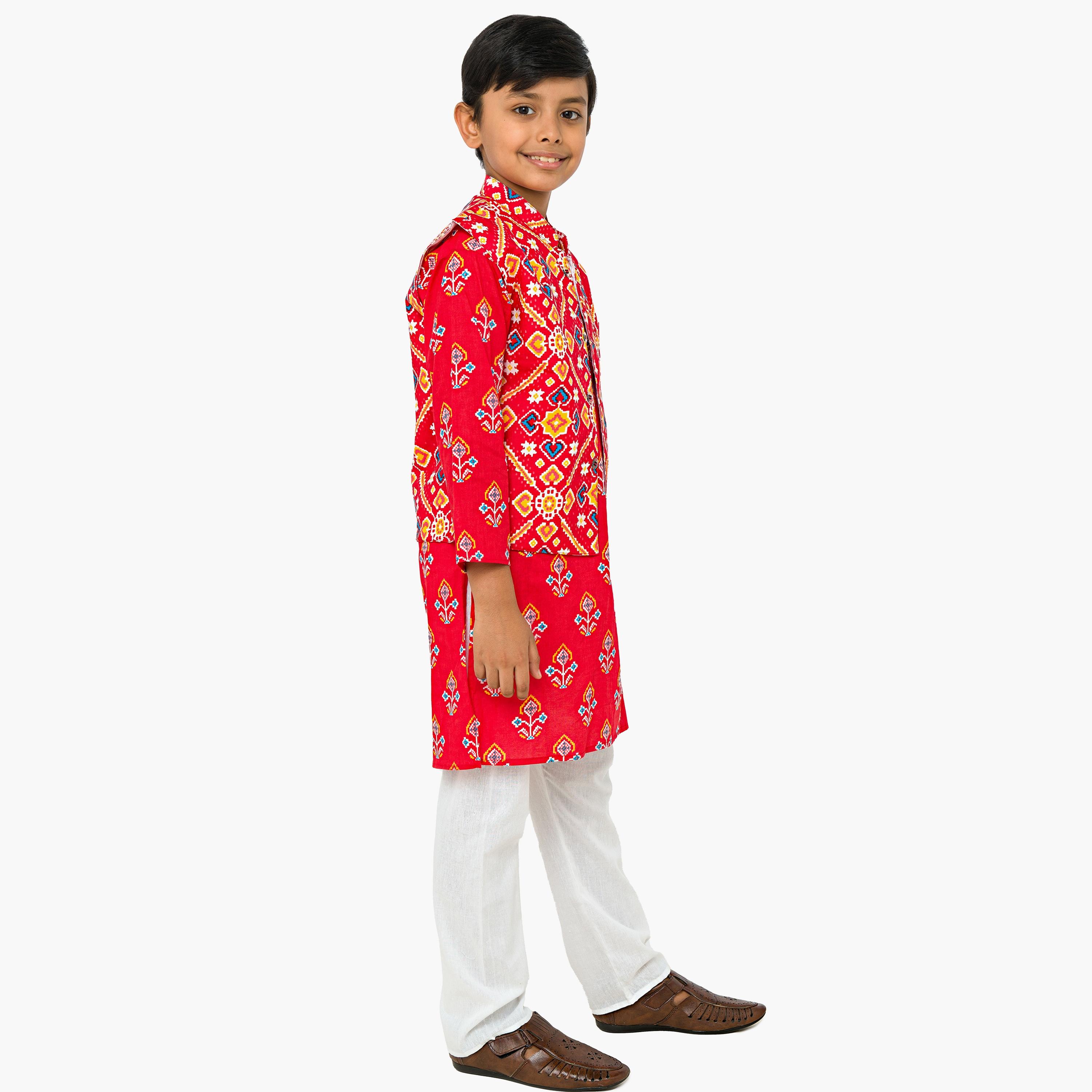 Babyqlo 3-Piece Printed Three Quarter Sleeves Kurta, Pyjama with Jacket-baby-boys-clothing-setsandcoords-image-4