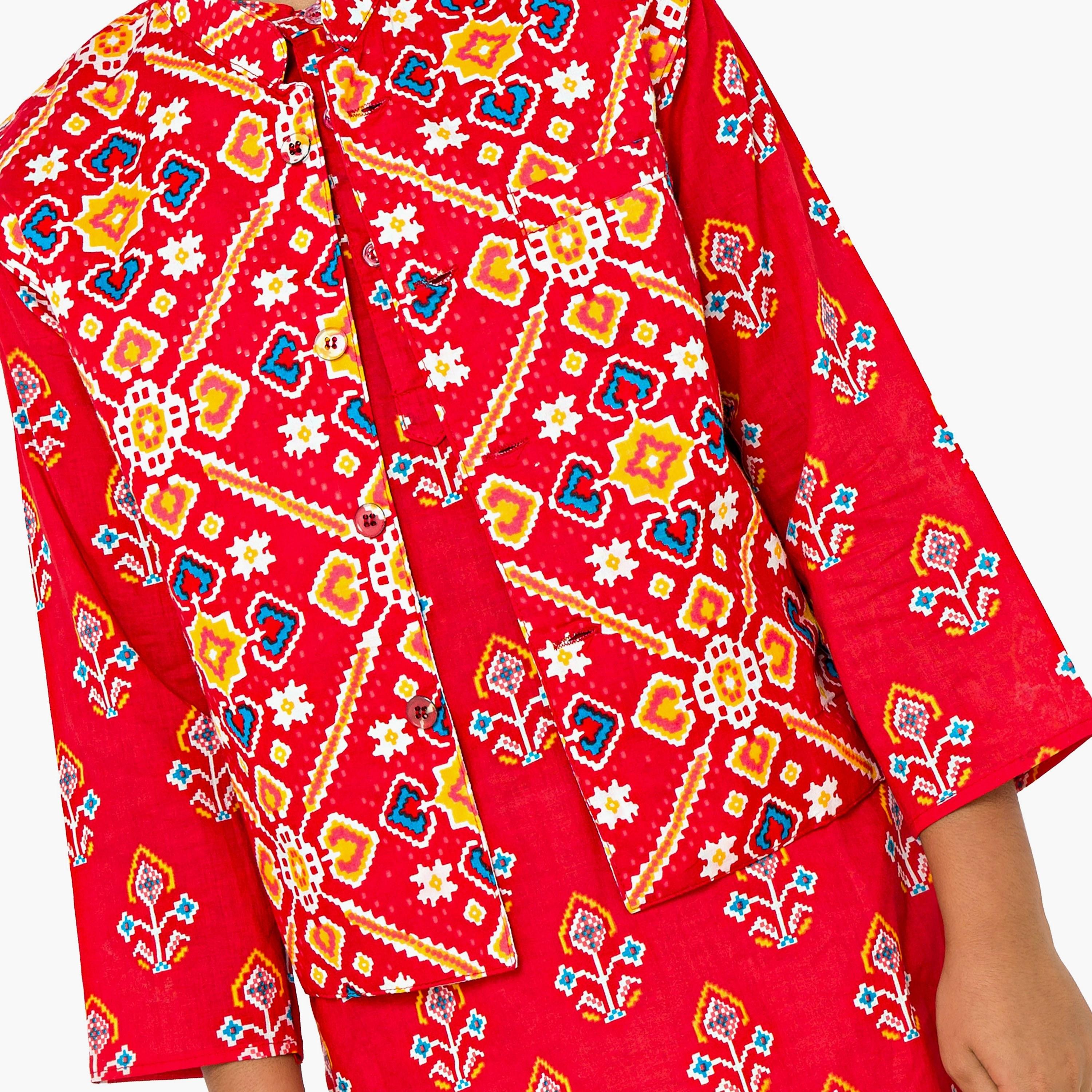 Babyqlo 3-Piece Printed Three Quarter Sleeves Kurta, Pyjama with Jacket-baby-boys-clothing-setsandcoords-image-5