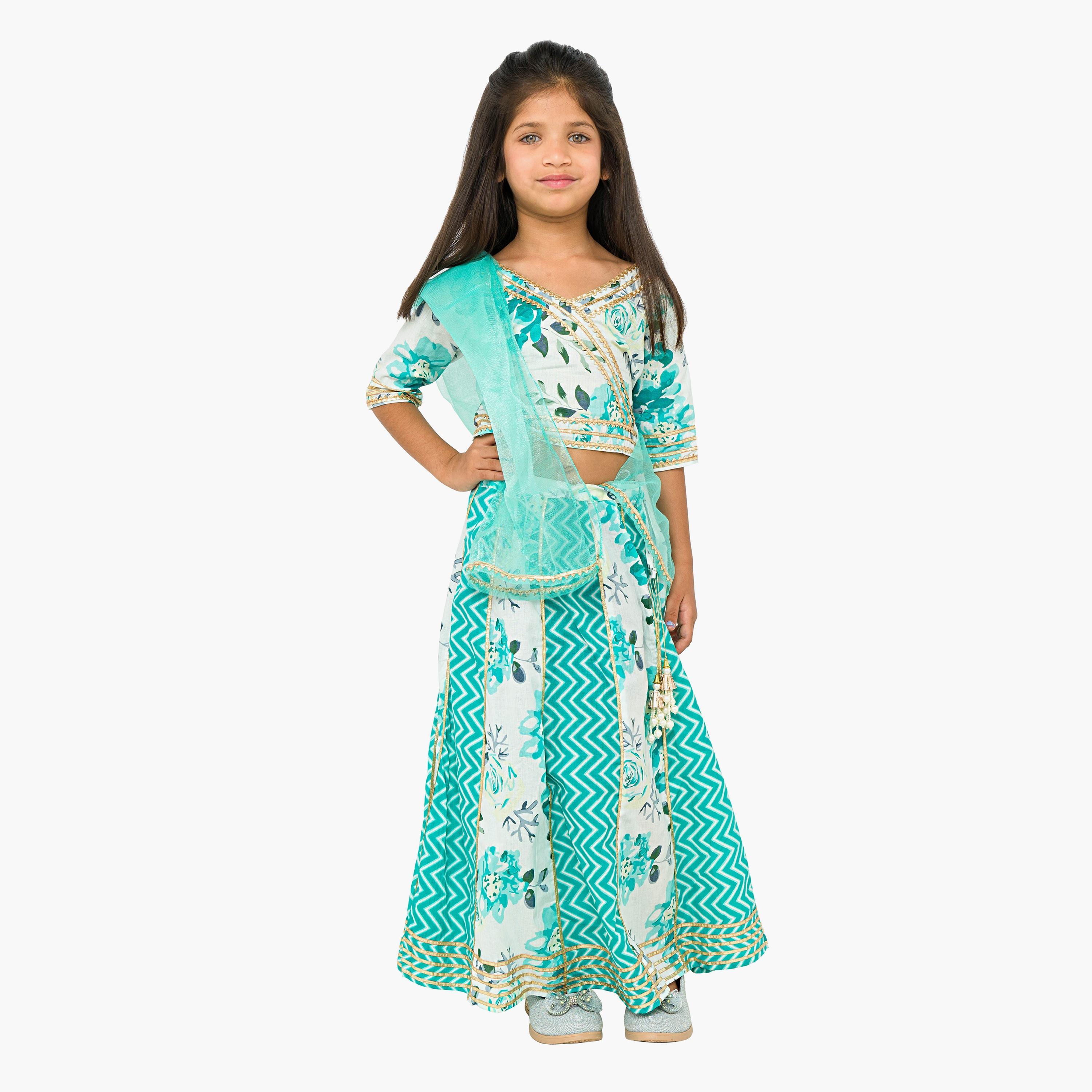 Babyqlo 3-Piece Printed Half Sleeves Lehenga, Choli with Dupatta-baby-girls-clothing-setsandcoords-image-1