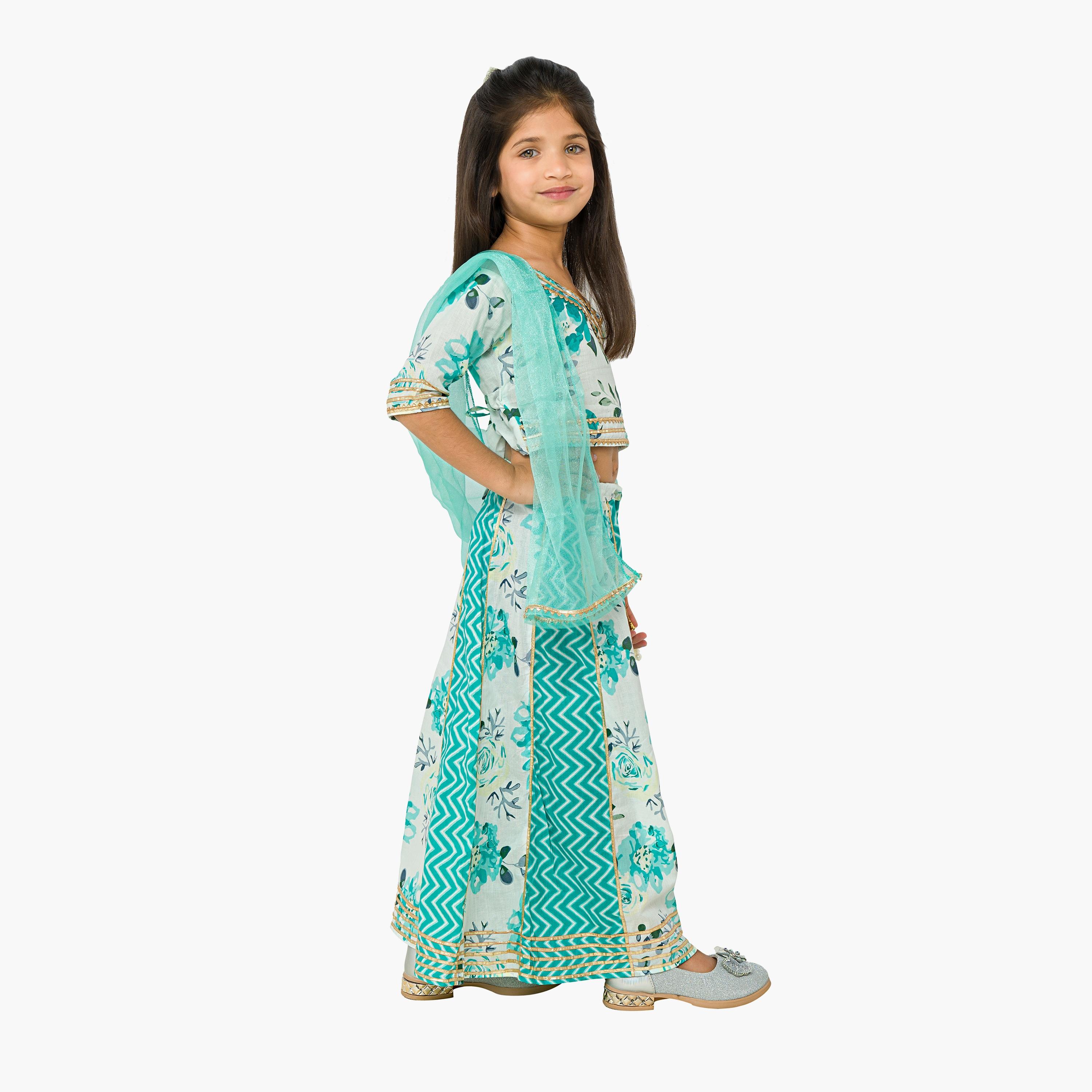 Babyqlo 3-Piece Printed Half Sleeves Lehenga, Choli with Dupatta-baby-girls-clothing-setsandcoords-image-2