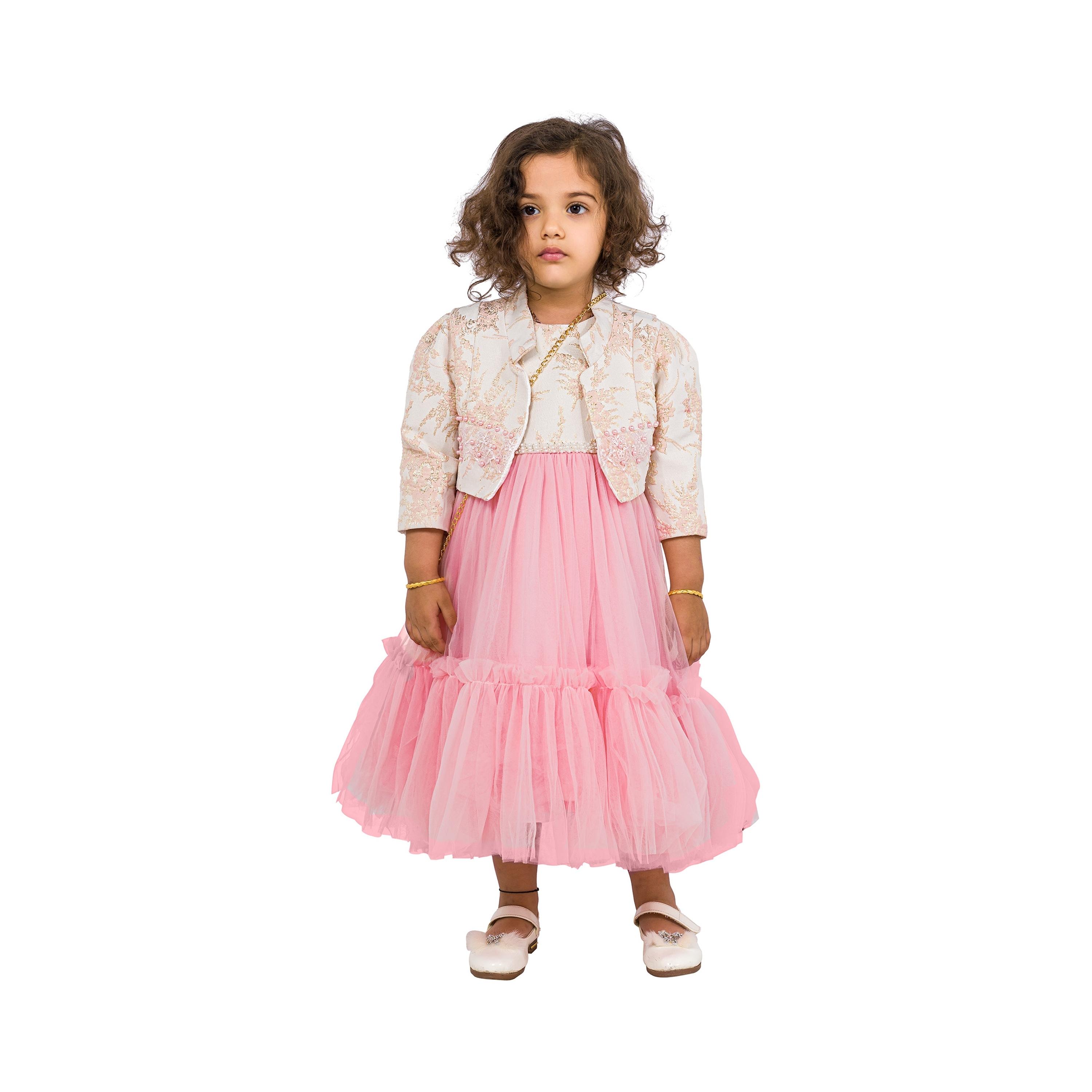 Babyqlo 3-Piece Embroidered Three Quarter Sleeves Dress, Jacket with Bag-girls-clothing-dressesandjumpsuits-image-1