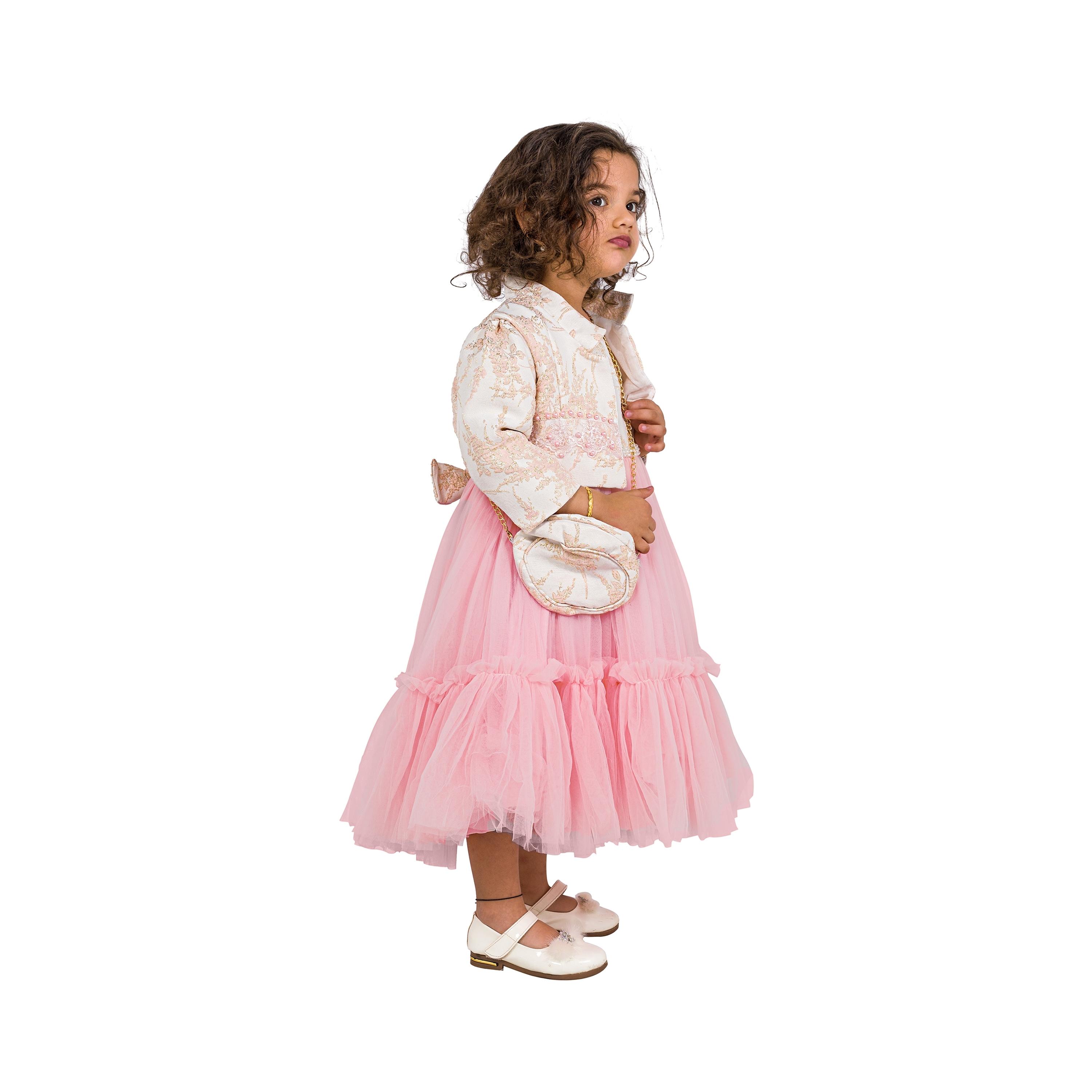 Babyqlo 3-Piece Embroidered Three Quarter Sleeves Dress, Jacket with Bag-girls-clothing-dressesandjumpsuits-image-3