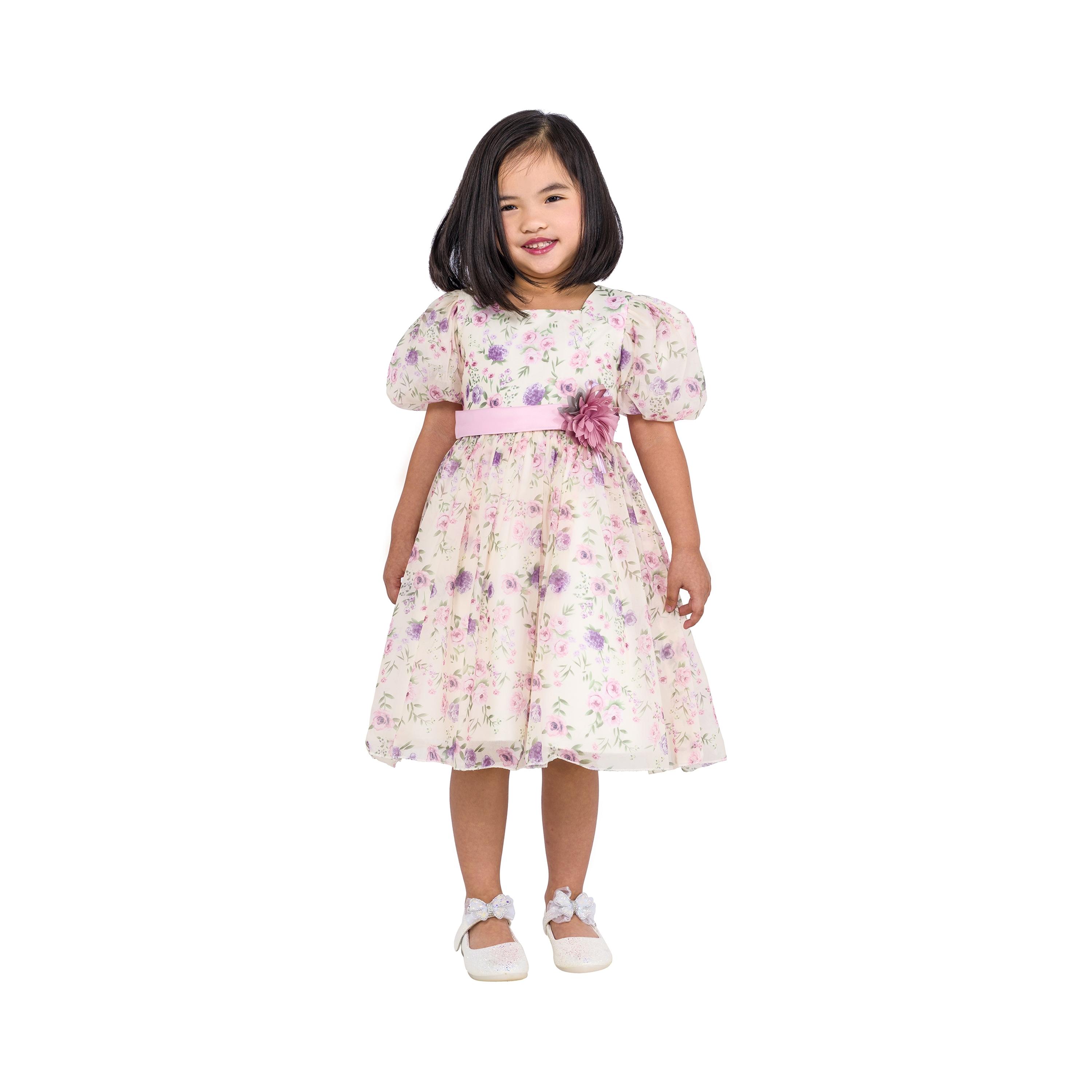 فستان حفلات الأميرة الصغيرة بأكمام قصيرة وطبعة زهور من بيبيكلو-girls-clothing-dressesandjumpsuits-image-1