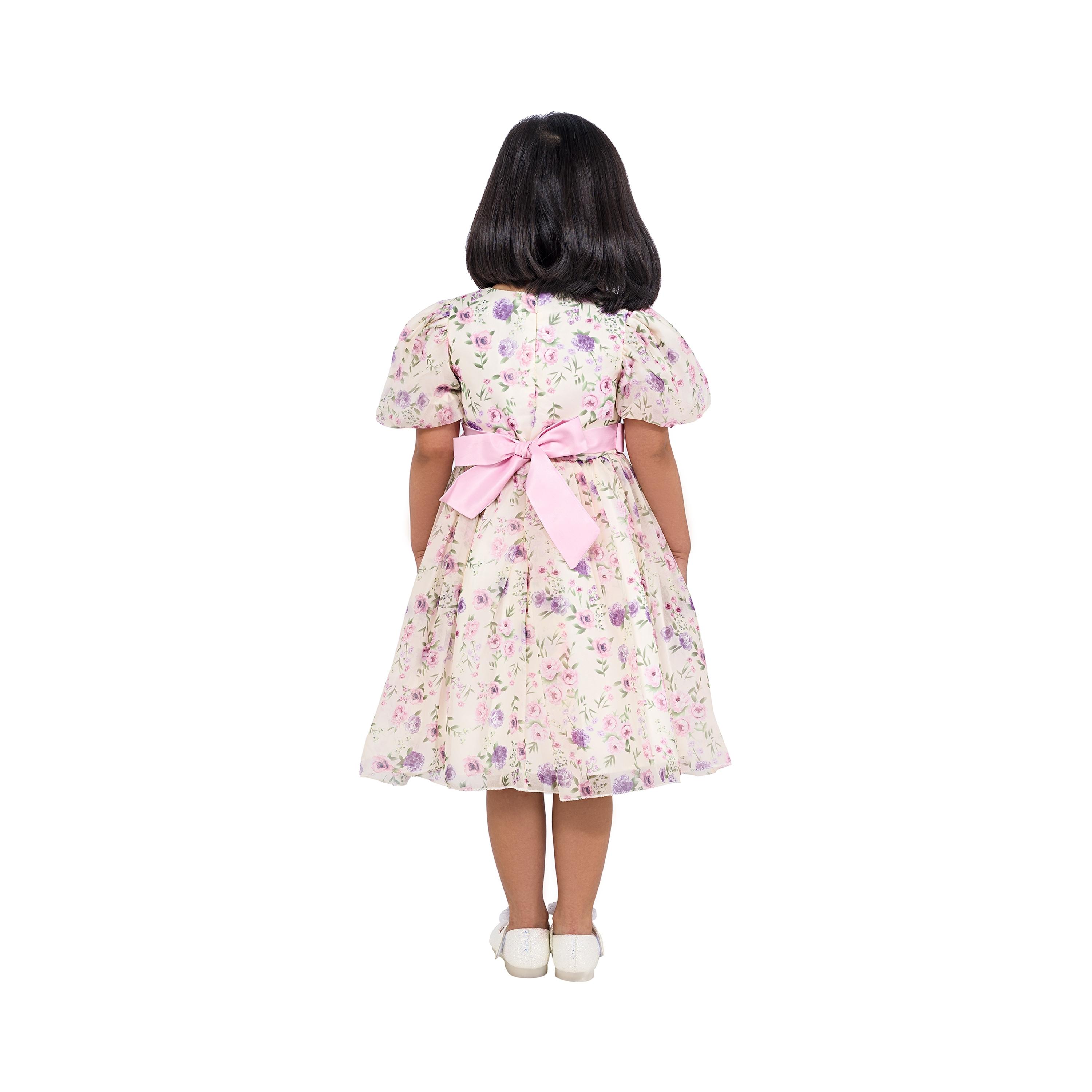فستان حفلات الأميرة الصغيرة بأكمام قصيرة وطبعة زهور من بيبيكلو-girls-clothing-dressesandjumpsuits-image-2