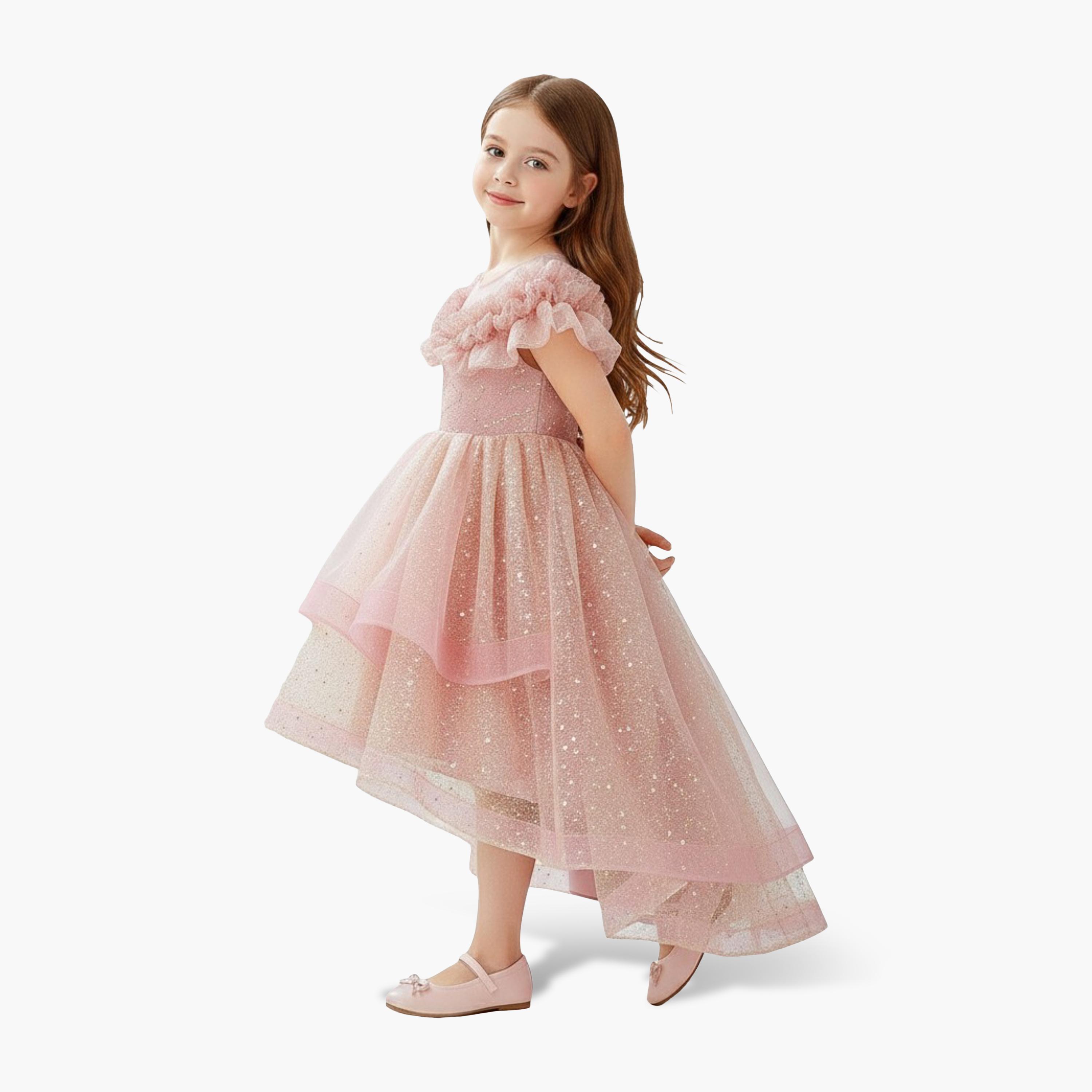 فستان حفلات بناتي من التول اللامع بكتف مكشوف من بيبي كلو-girls-clothing-dressesandjumpsuits-image-2