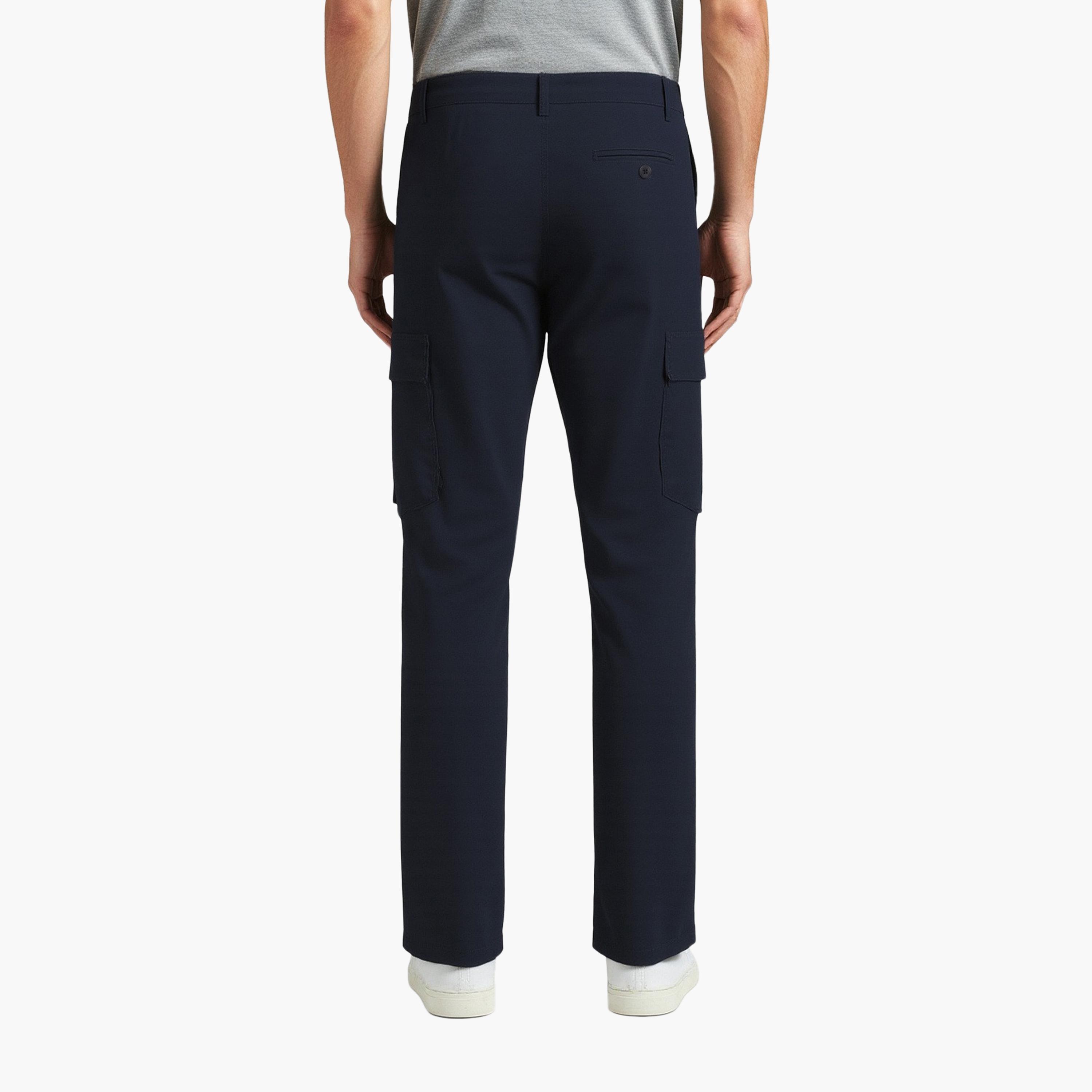 بنطال كارغو رجالي قصة عادية بخصر متوسط الارتفاع وأزرار من فرينش كونيكشن-men-clothing-bottoms-trousersandchinos-trousers-image-4