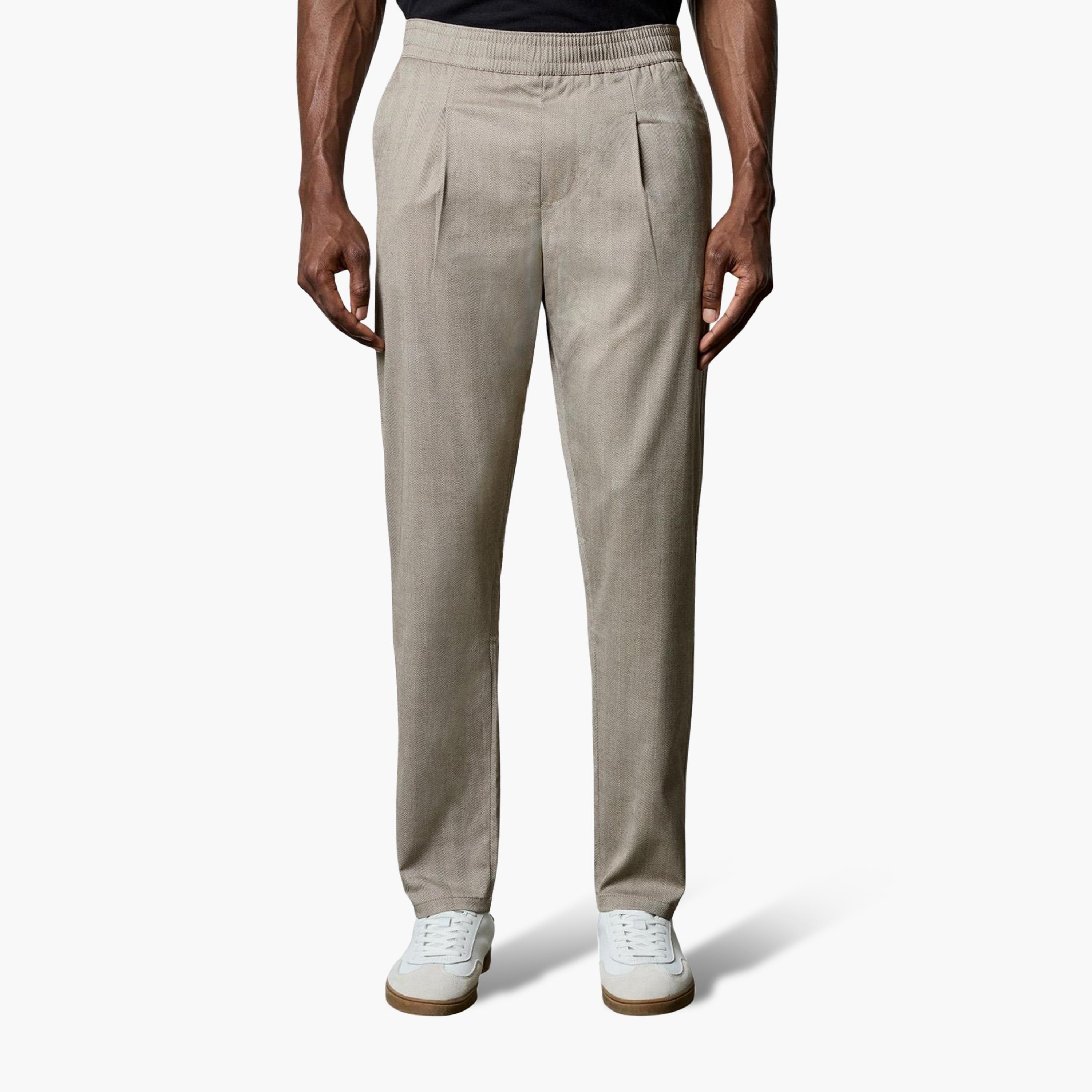 French Connection Straight Fit Mid-Rise Elasticated Waist Men's Trousers-men-clothing-trousersandchinos-trousers-image-1