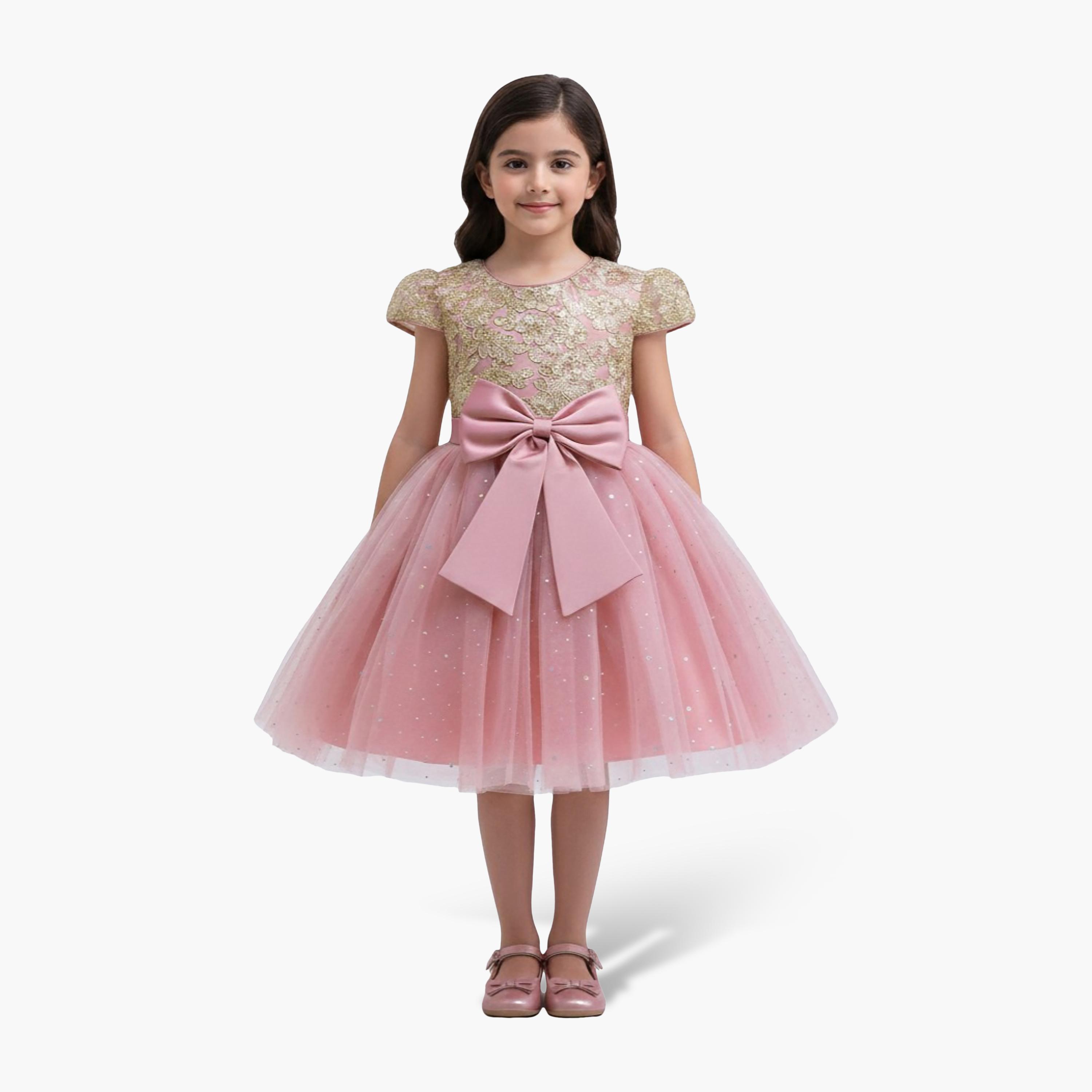 فستان حفلات بناتي من التول اللامع مع فيونكة من بيبي كلو-girls-clothing-dressesandjumpsuits-image-1