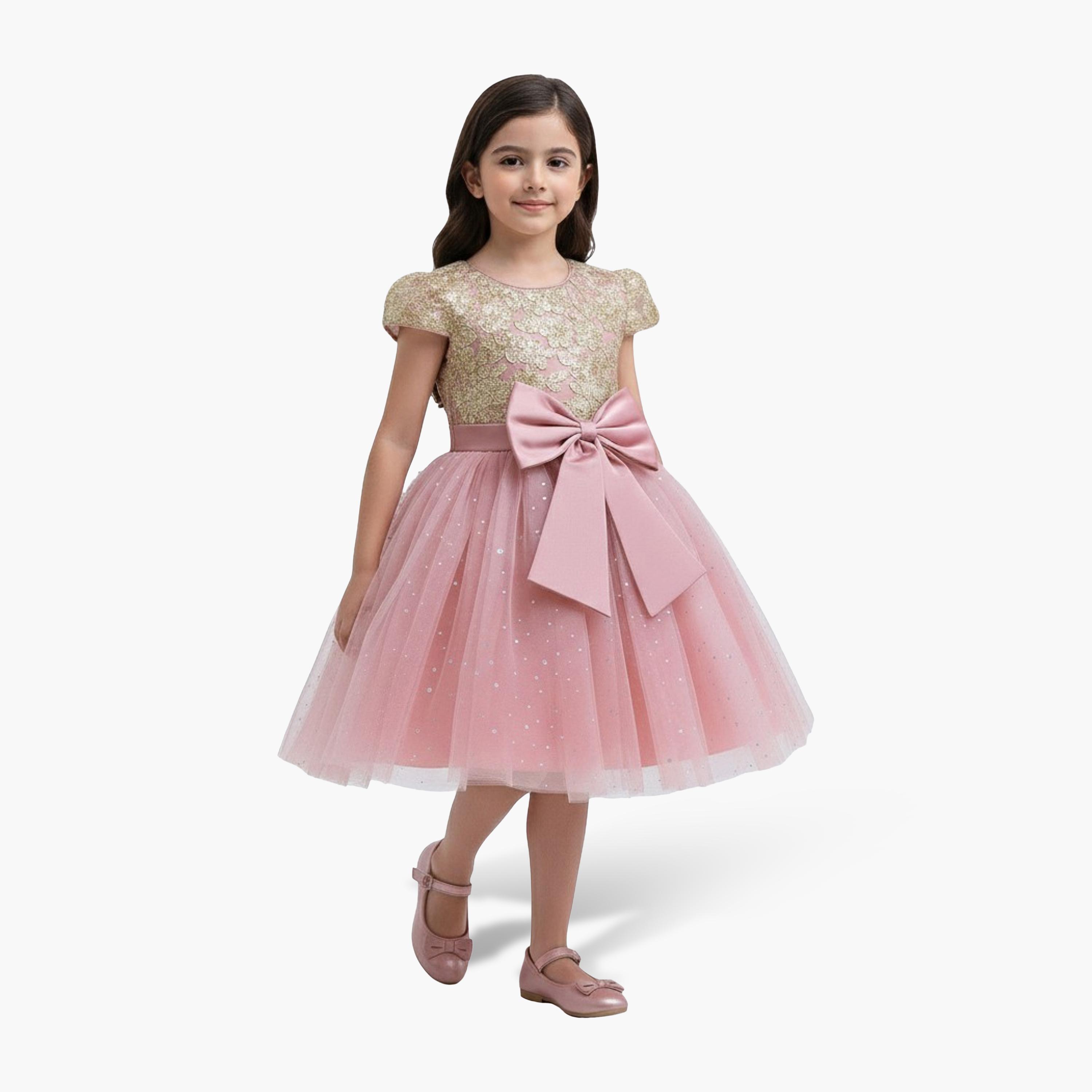 فستان حفلات بناتي من التول اللامع مع فيونكة من بيبي كلو-girls-clothing-dressesandjumpsuits-image-2