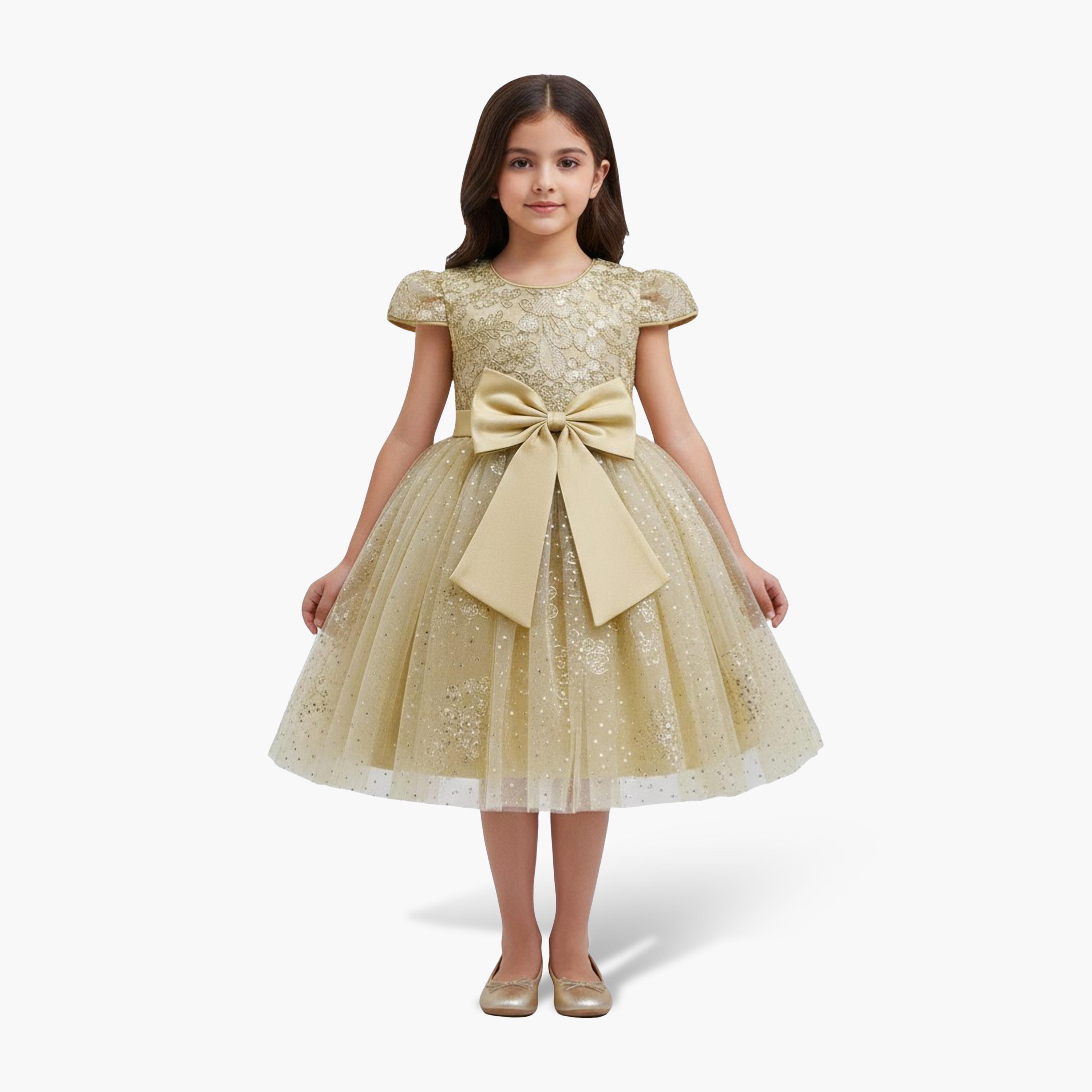 فستان حفلات بناتي من التول اللامع مع فيونكة من بيبي كلو-girls-clothing-dressesandjumpsuits-image-1