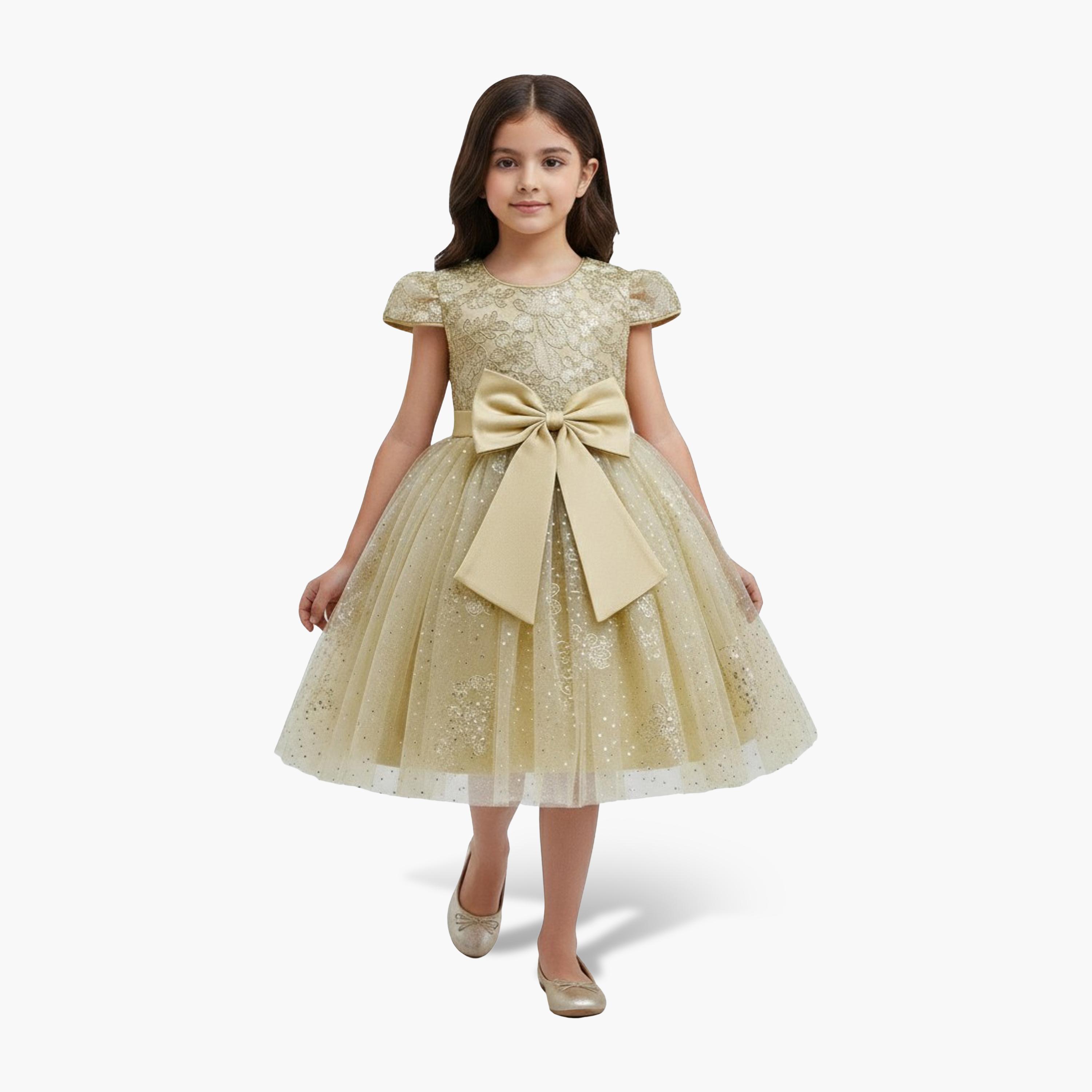 فستان حفلات بناتي من التول اللامع مع فيونكة من بيبي كلو-girls-clothing-dressesandjumpsuits-image-2