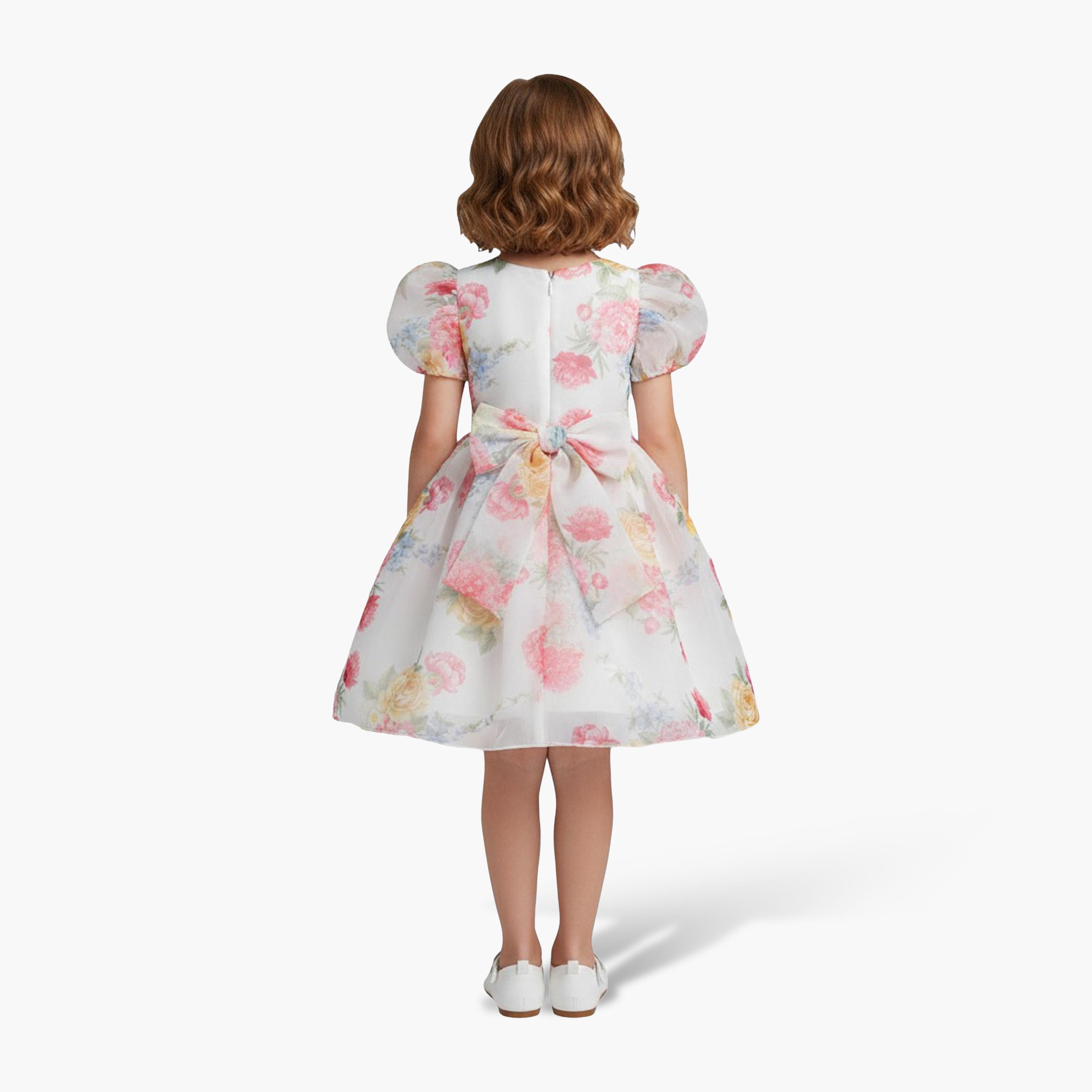 فستان حفلات بناتي من الأورجانزا بنقشة زهور وأكمام منفوخة من بيبي كلو-girls-clothing-dressesandjumpsuits-image-3