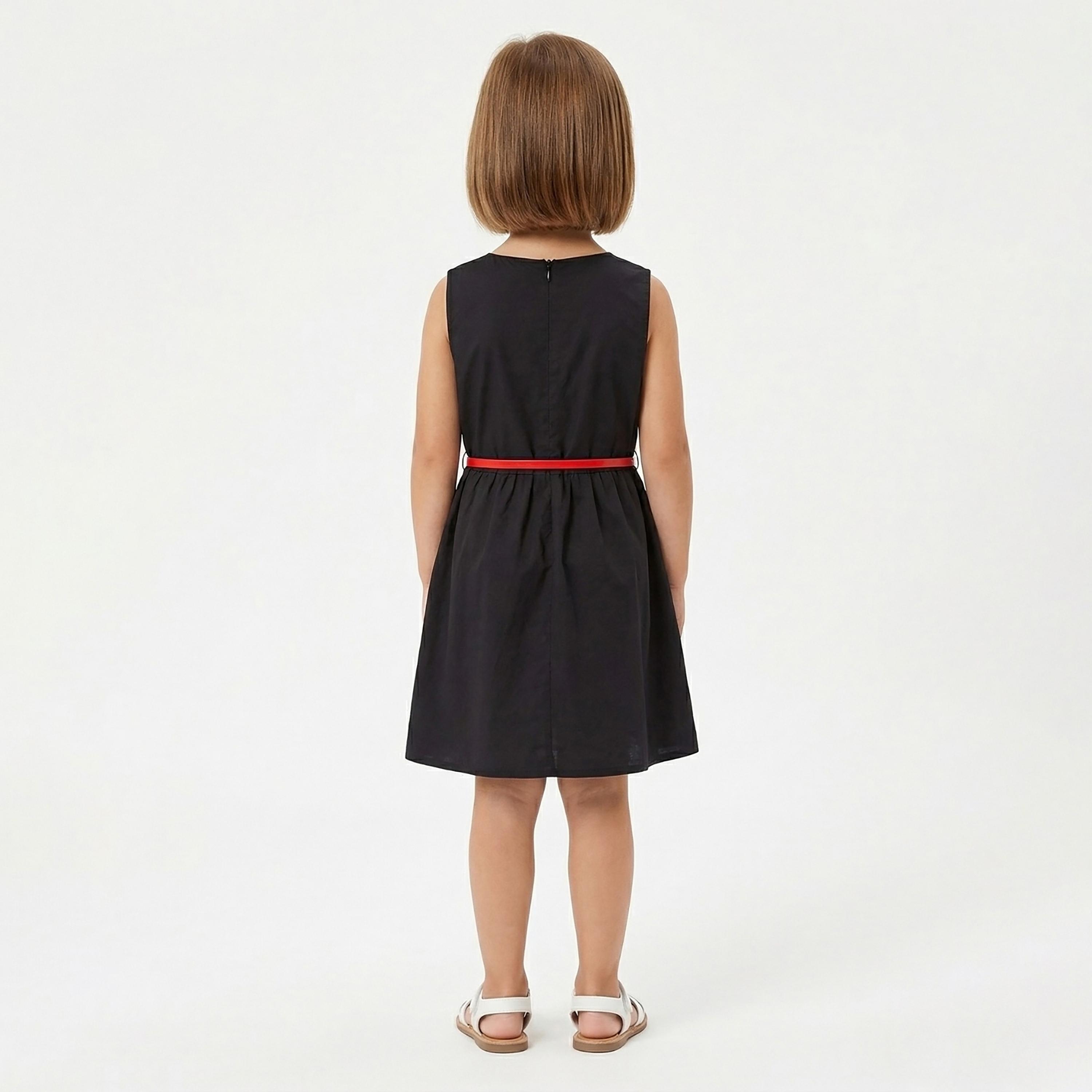 فستان قطني سادة بدون أكمام مع حزام من بيبيكلو-girls-clothing-dressesandjumpsuits-image-2