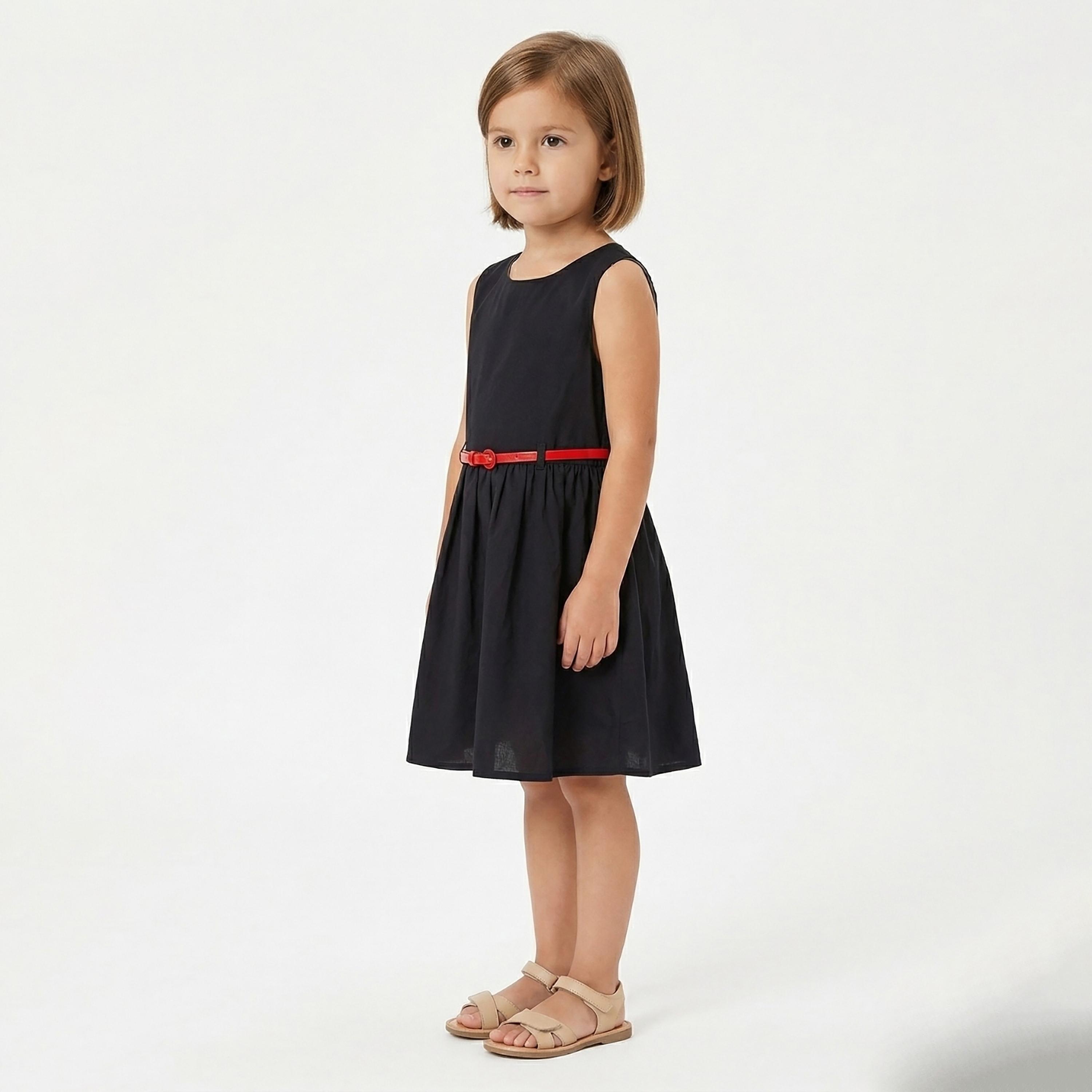 فستان قطني سادة بدون أكمام مع حزام من بيبيكلو-girls-clothing-dressesandjumpsuits-image-3