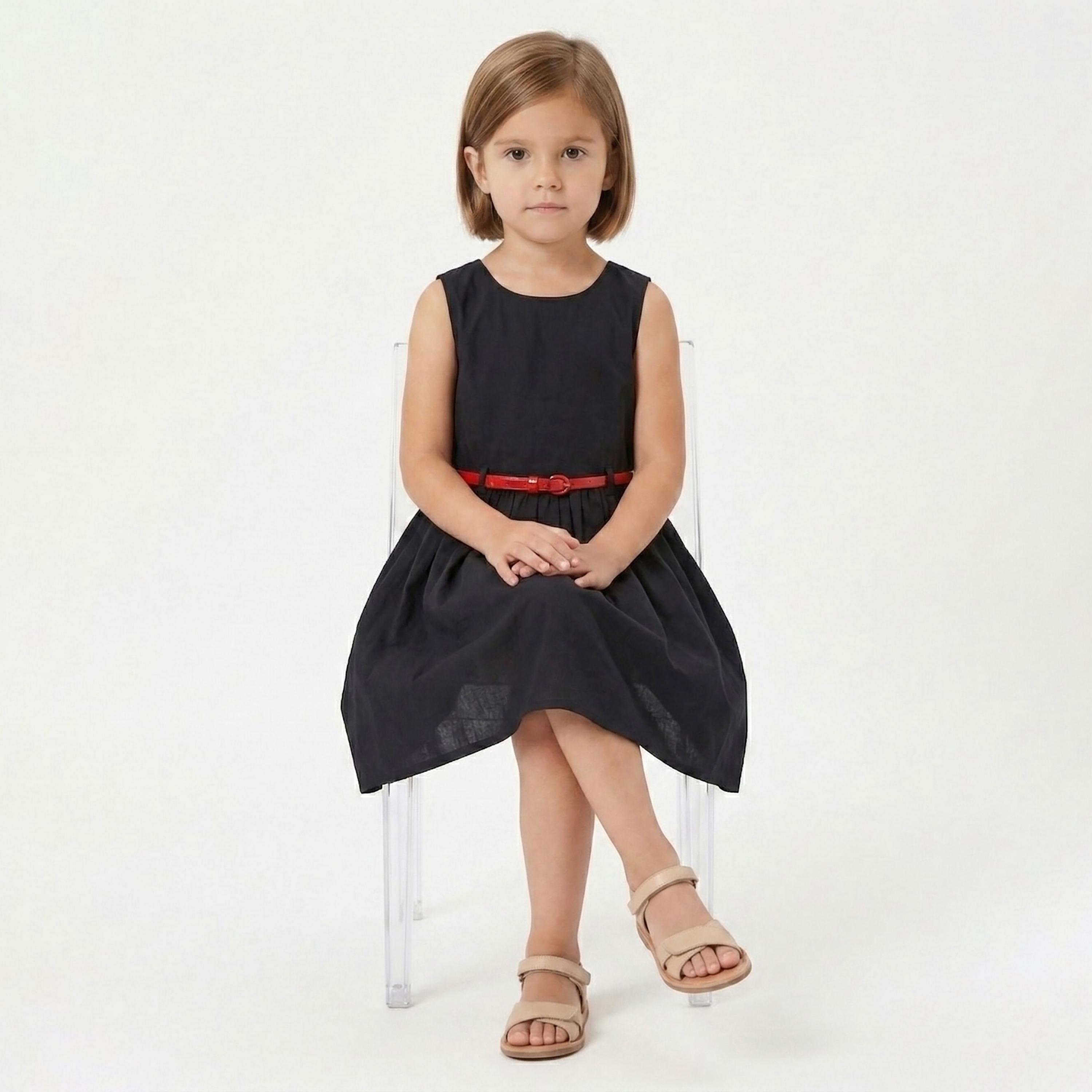 فستان قطني سادة بدون أكمام مع حزام من بيبيكلو-girls-clothing-dressesandjumpsuits-image-4