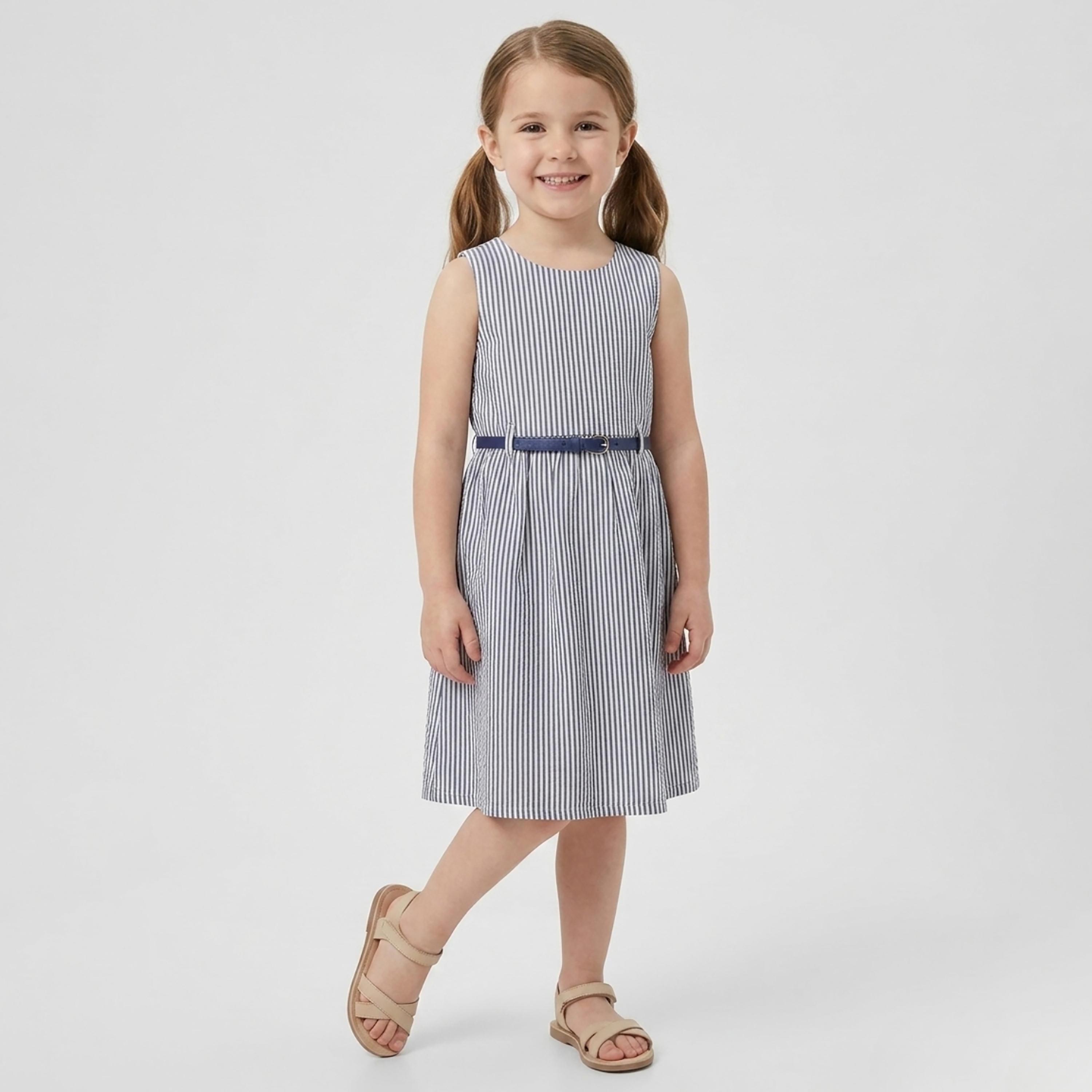فستان قطني مخطط بدون أكمام مع حزام من بيبيكلو-girls-clothing-dressesandjumpsuits-image-1