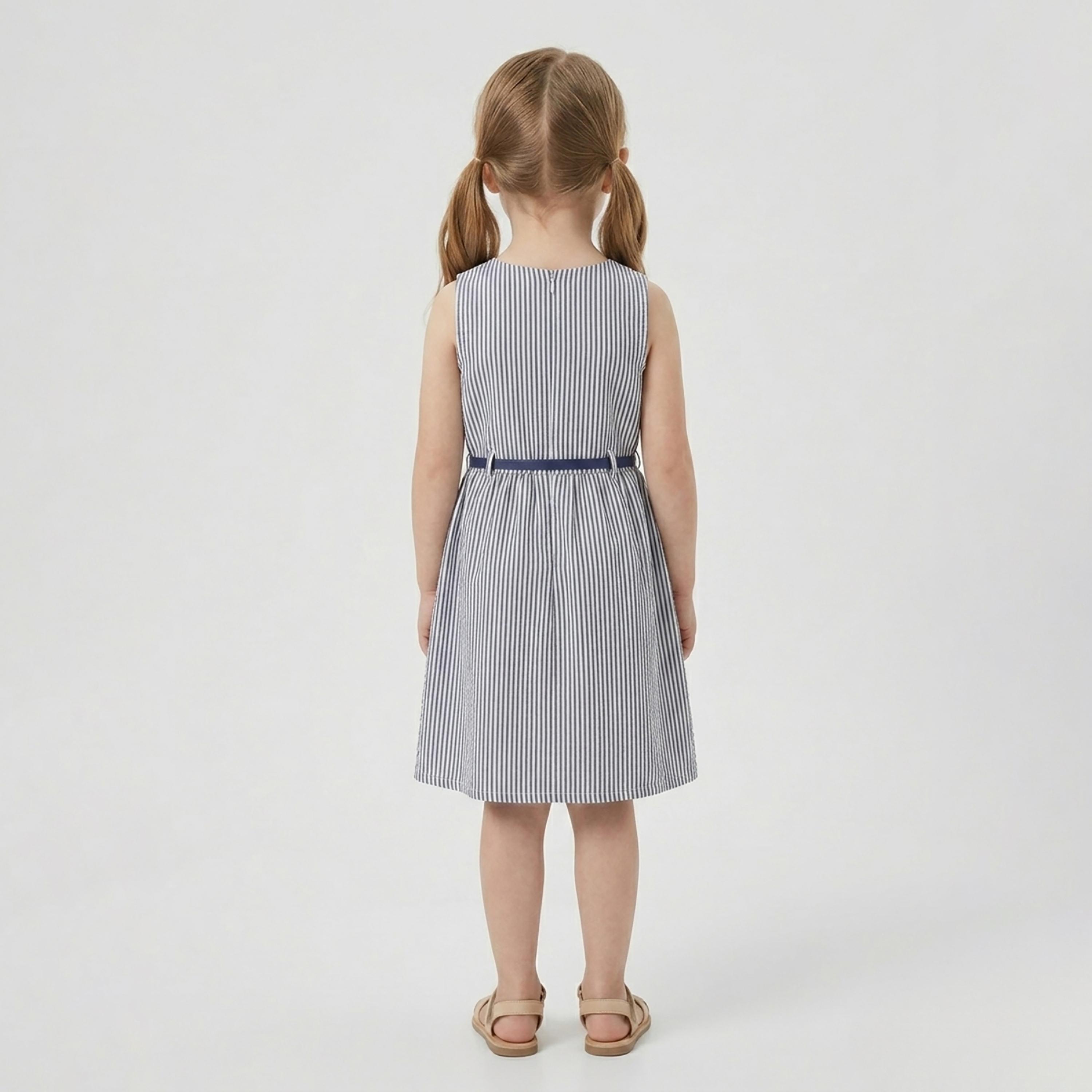 فستان قطني مخطط بدون أكمام مع حزام من بيبيكلو-girls-clothing-dressesandjumpsuits-image-2