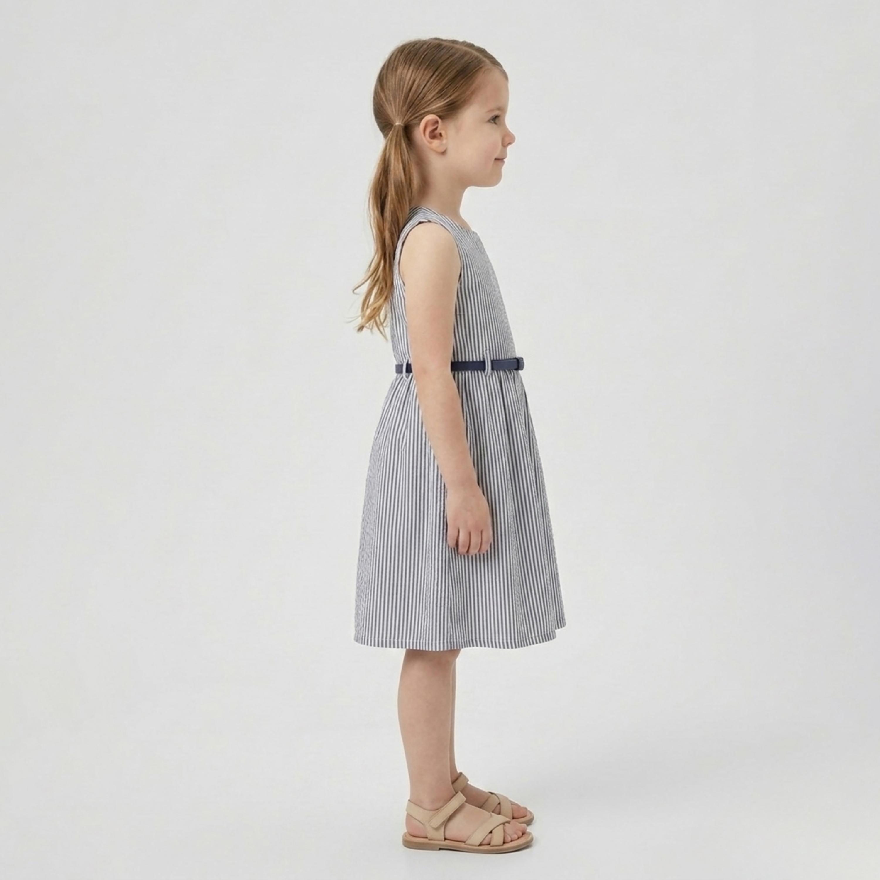 فستان قطني مخطط بدون أكمام مع حزام من بيبيكلو-girls-clothing-dressesandjumpsuits-image-3