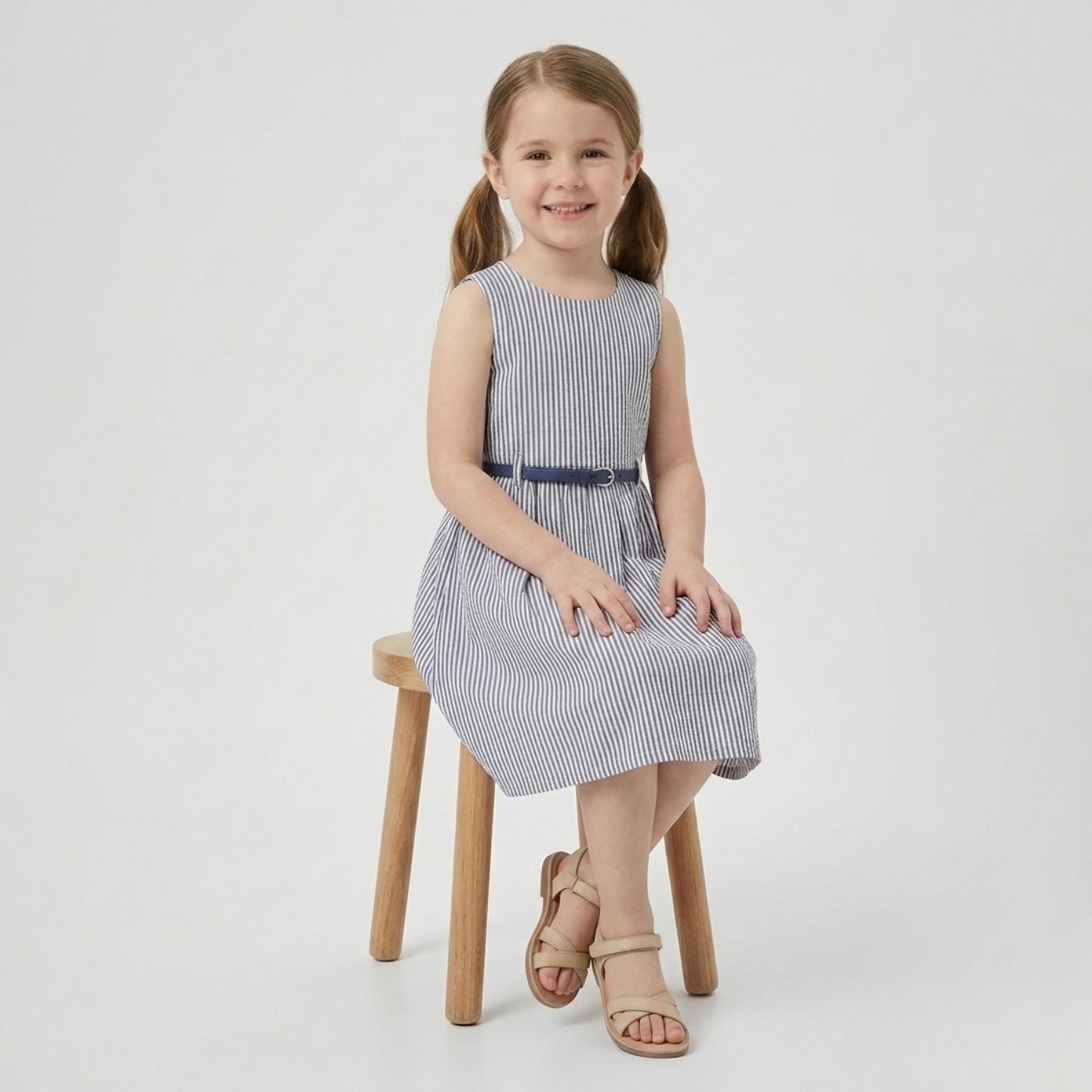 فستان قطني مخطط بدون أكمام مع حزام من بيبيكلو-girls-clothing-dressesandjumpsuits-image-4