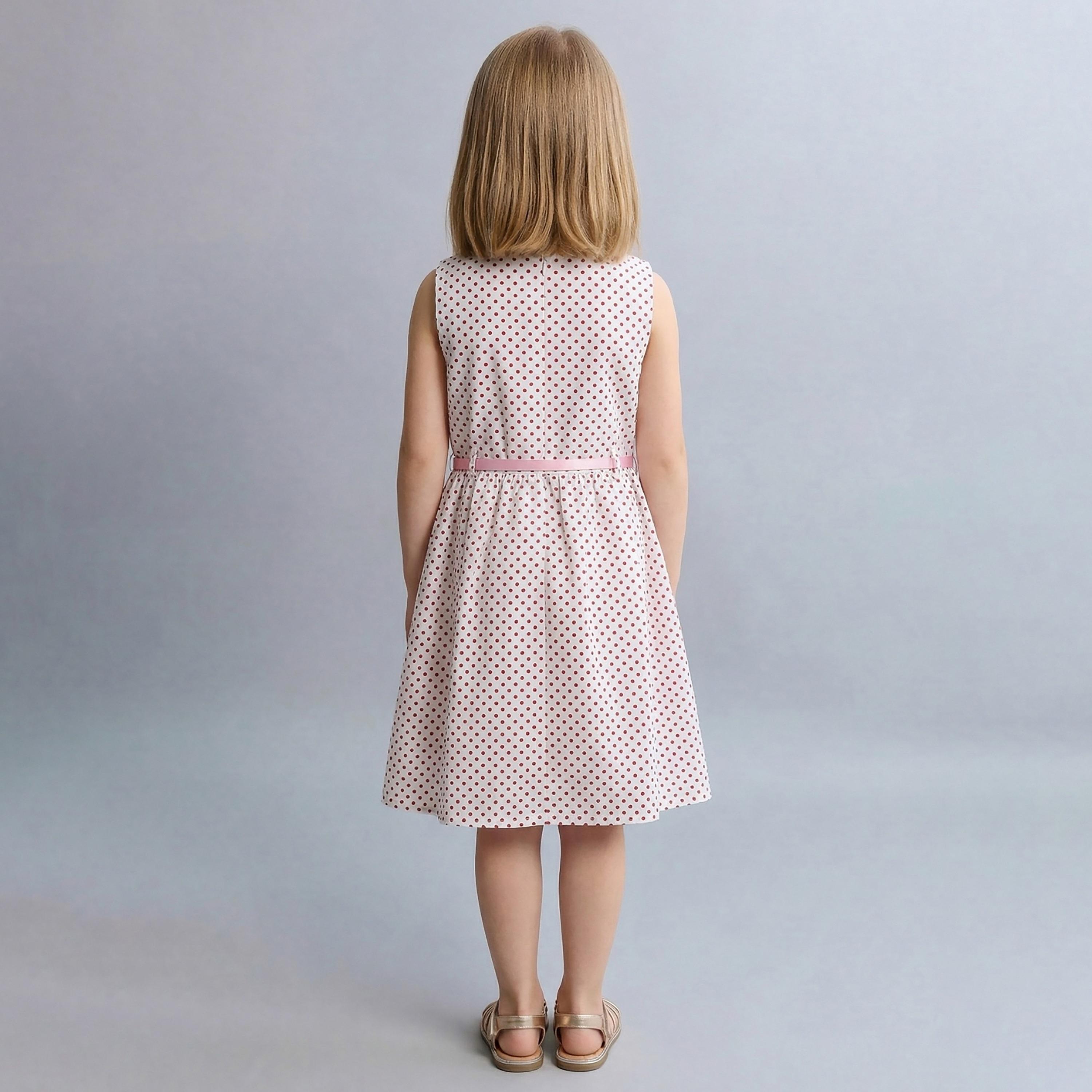 فستان قطني بدون أكمام بطبعة منقطة (بولكا دوت) مع حزام من بيبيكلو-girls-clothing-dressesandjumpsuits-image-2
