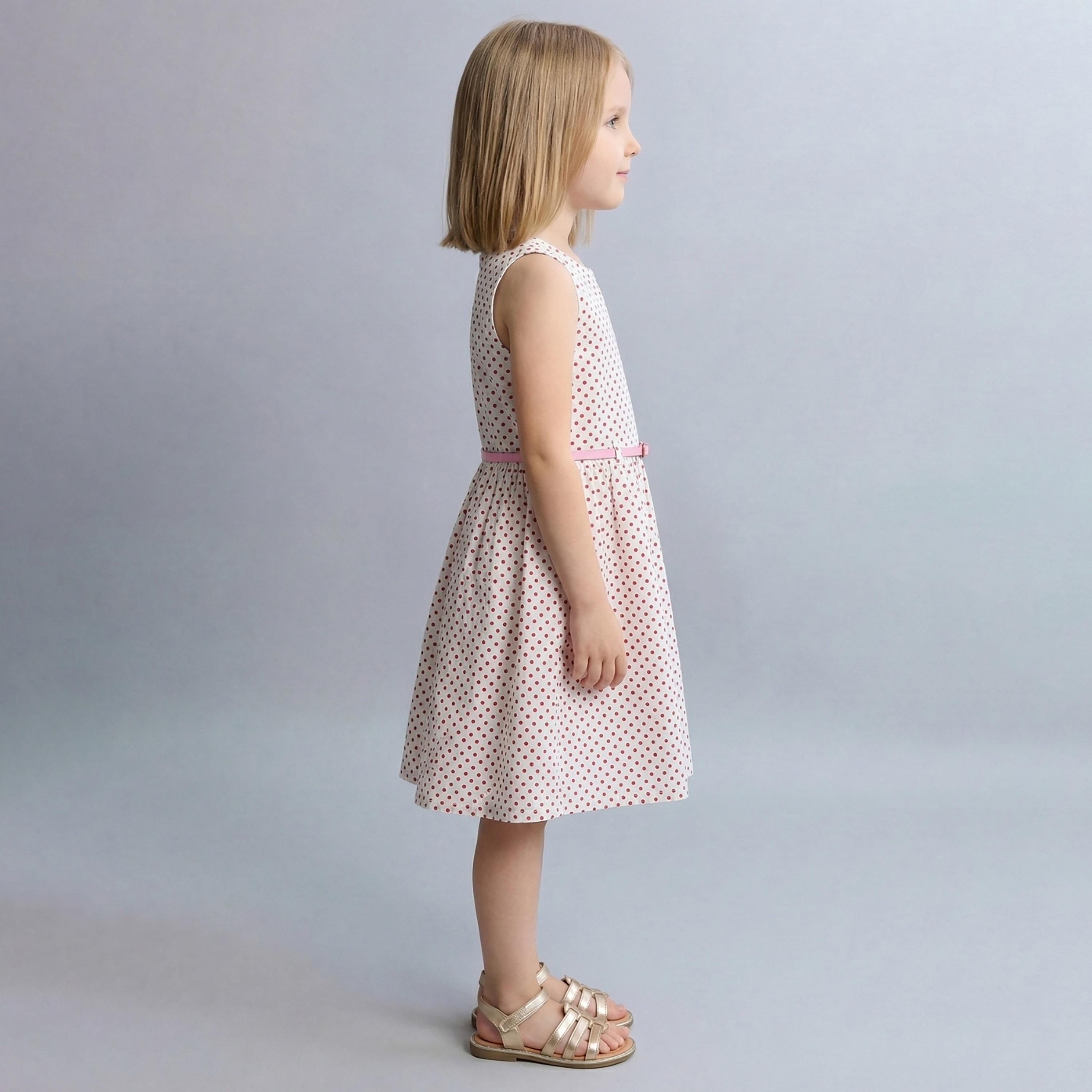 فستان قطني بدون أكمام بطبعة منقطة (بولكا دوت) مع حزام من بيبيكلو-girls-clothing-dressesandjumpsuits-image-3