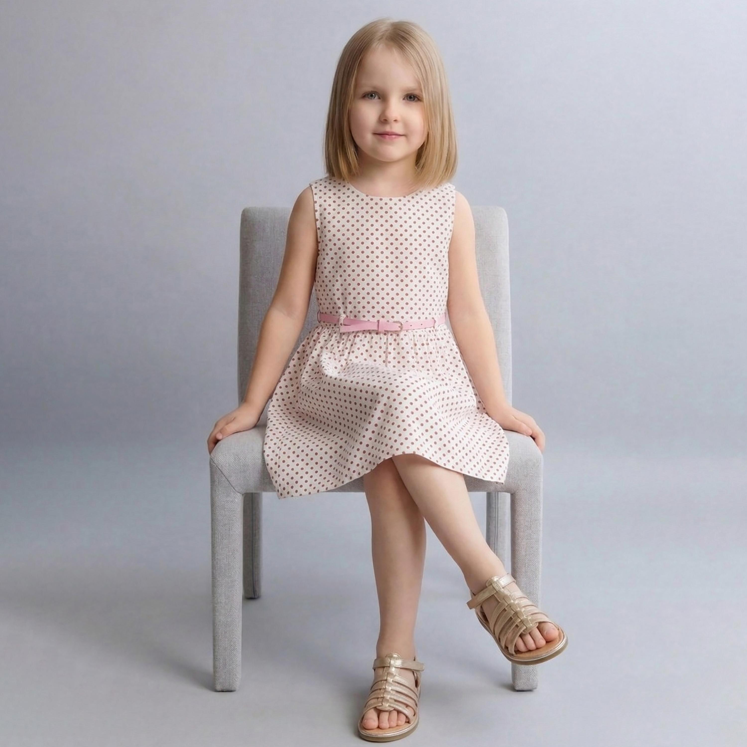 فستان قطني بدون أكمام بطبعة منقطة (بولكا دوت) مع حزام من بيبيكلو-girls-clothing-dressesandjumpsuits-image-4
