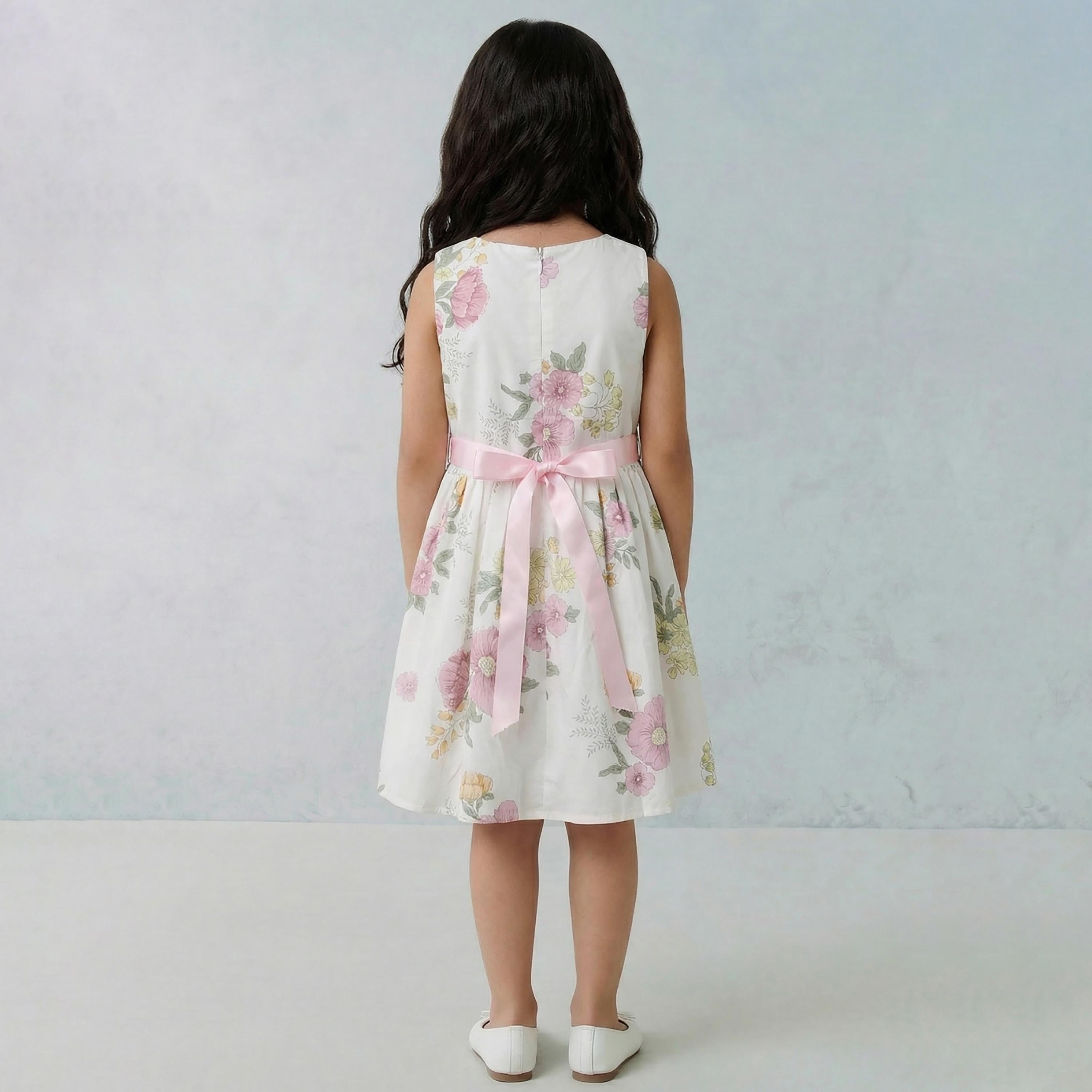 فستان قطني بدون أكمام بطبعة زهور مع حزام من بيبيكلو-girls-clothing-dressesandjumpsuits-image-2