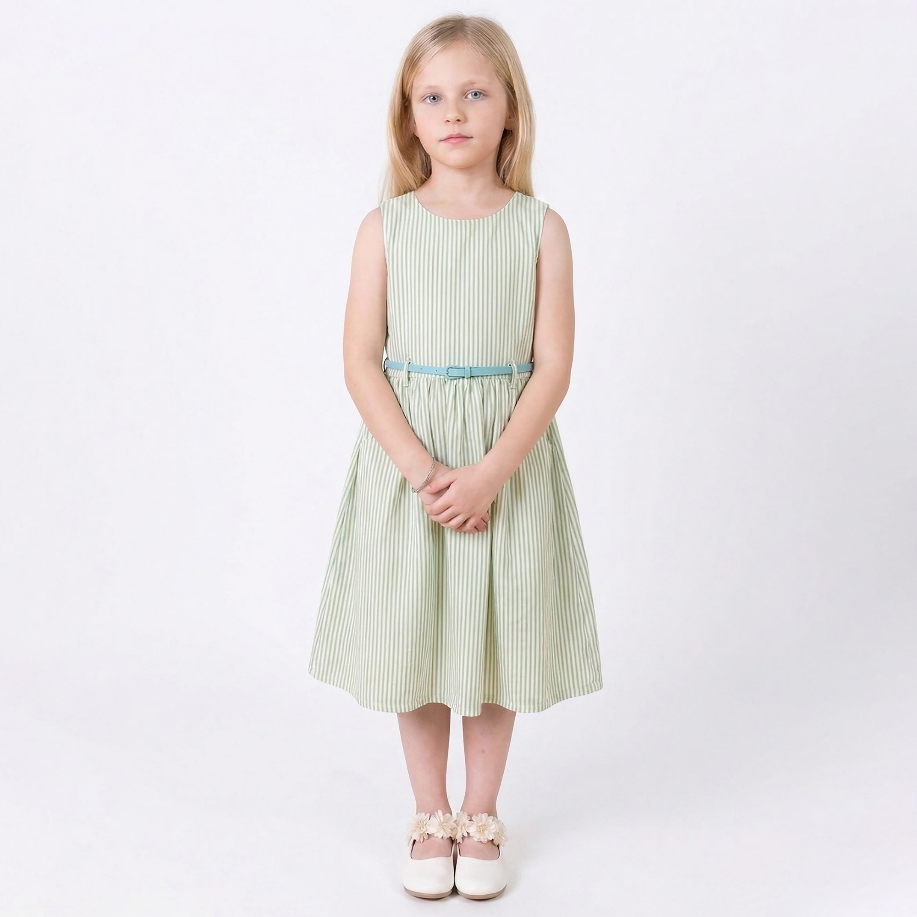 فستان قطني مخطط بدون أكمام مع حزام من بيبيكلو-girls-clothing-dressesandjumpsuits-image-1