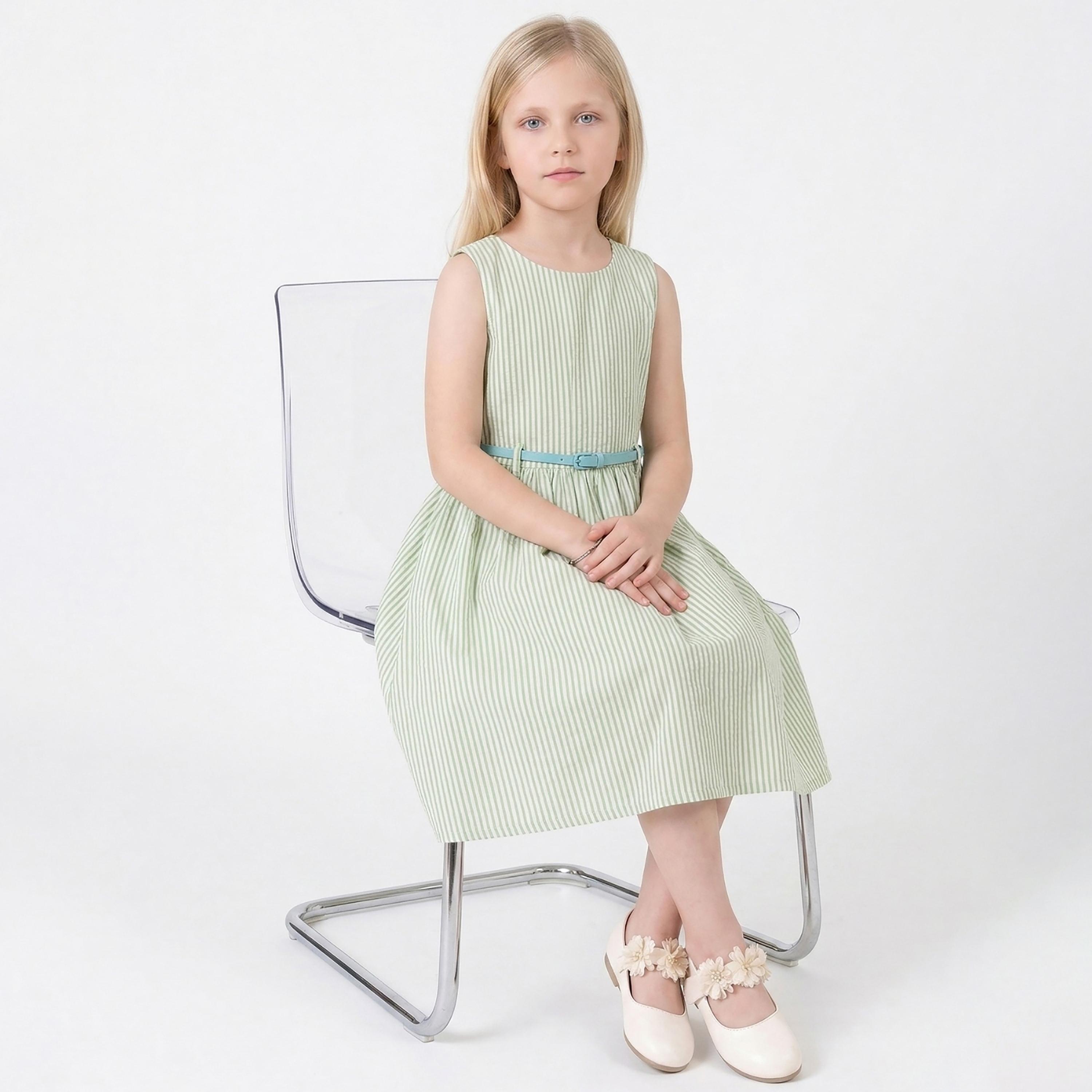 فستان قطني مخطط بدون أكمام مع حزام من بيبيكلو-girls-clothing-dressesandjumpsuits-image-3